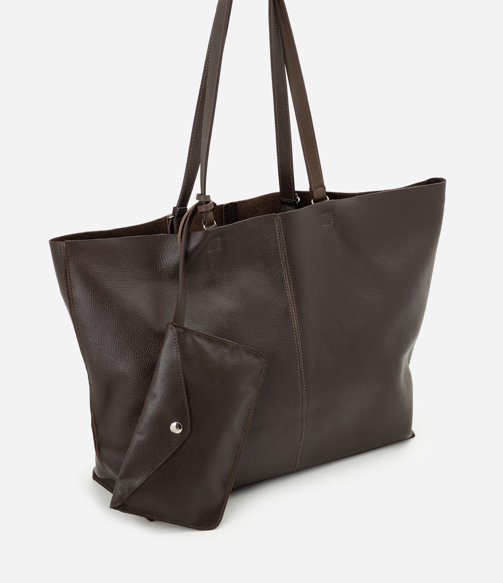 Bolsa Grande em Couro com Bolso Interno e Carteira Marrom 1