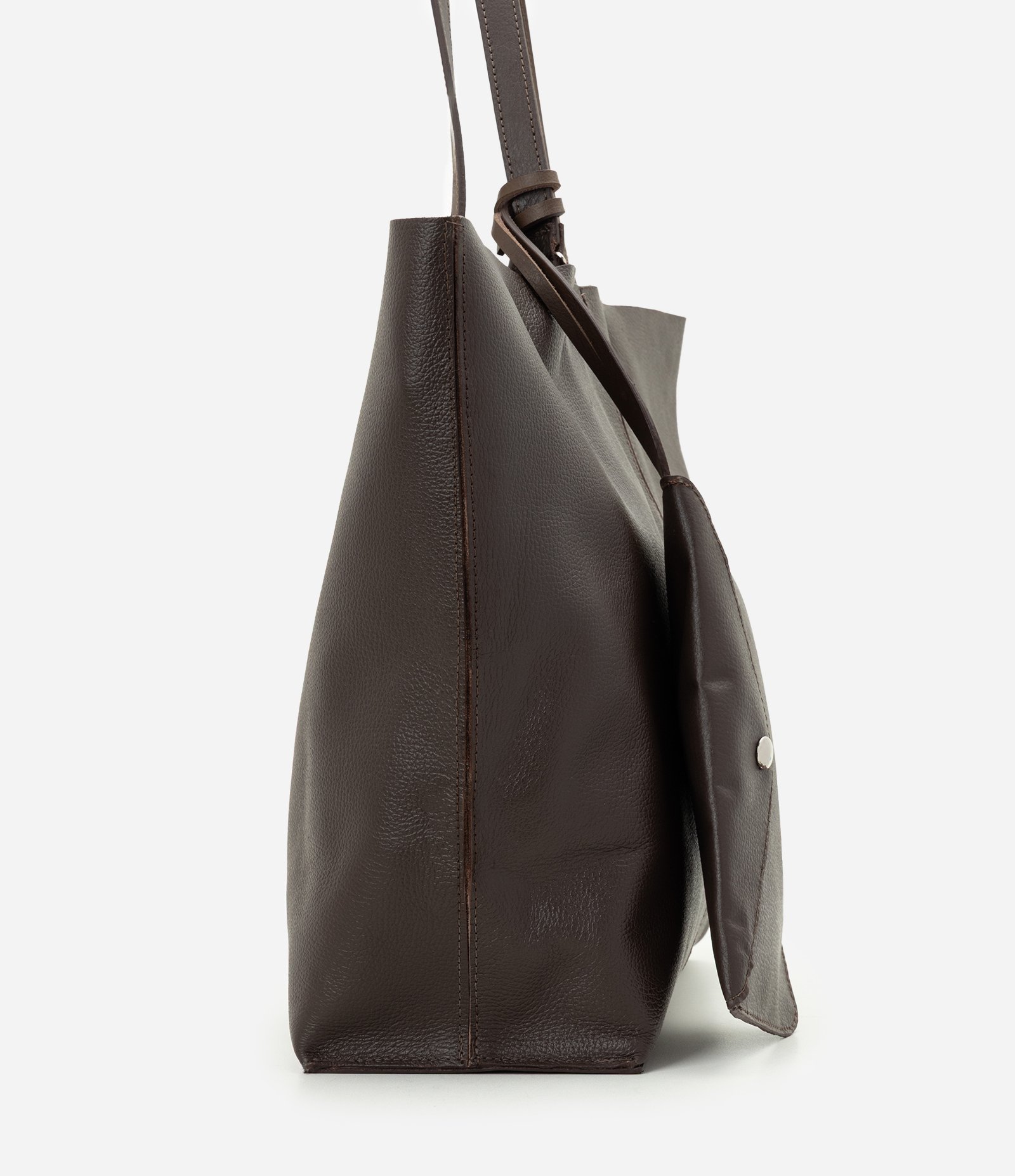 Bolsa Grande em Couro com Bolso Interno e Carteira Marrom 2