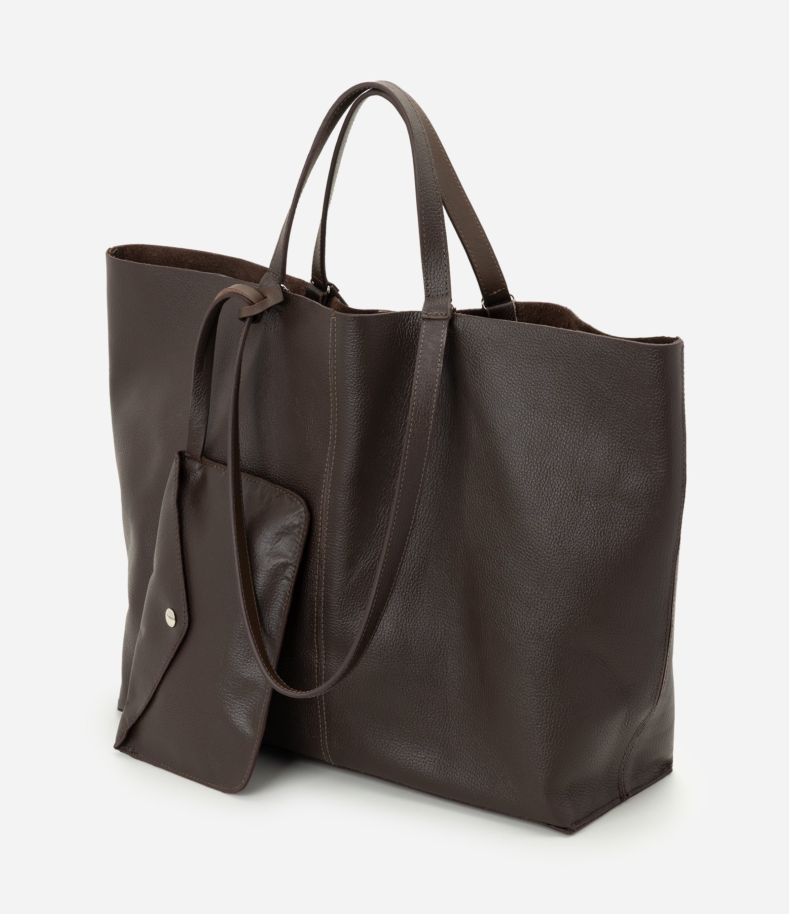 Bolsa Grande em Couro com Bolso Interno e Carteira Marrom 4