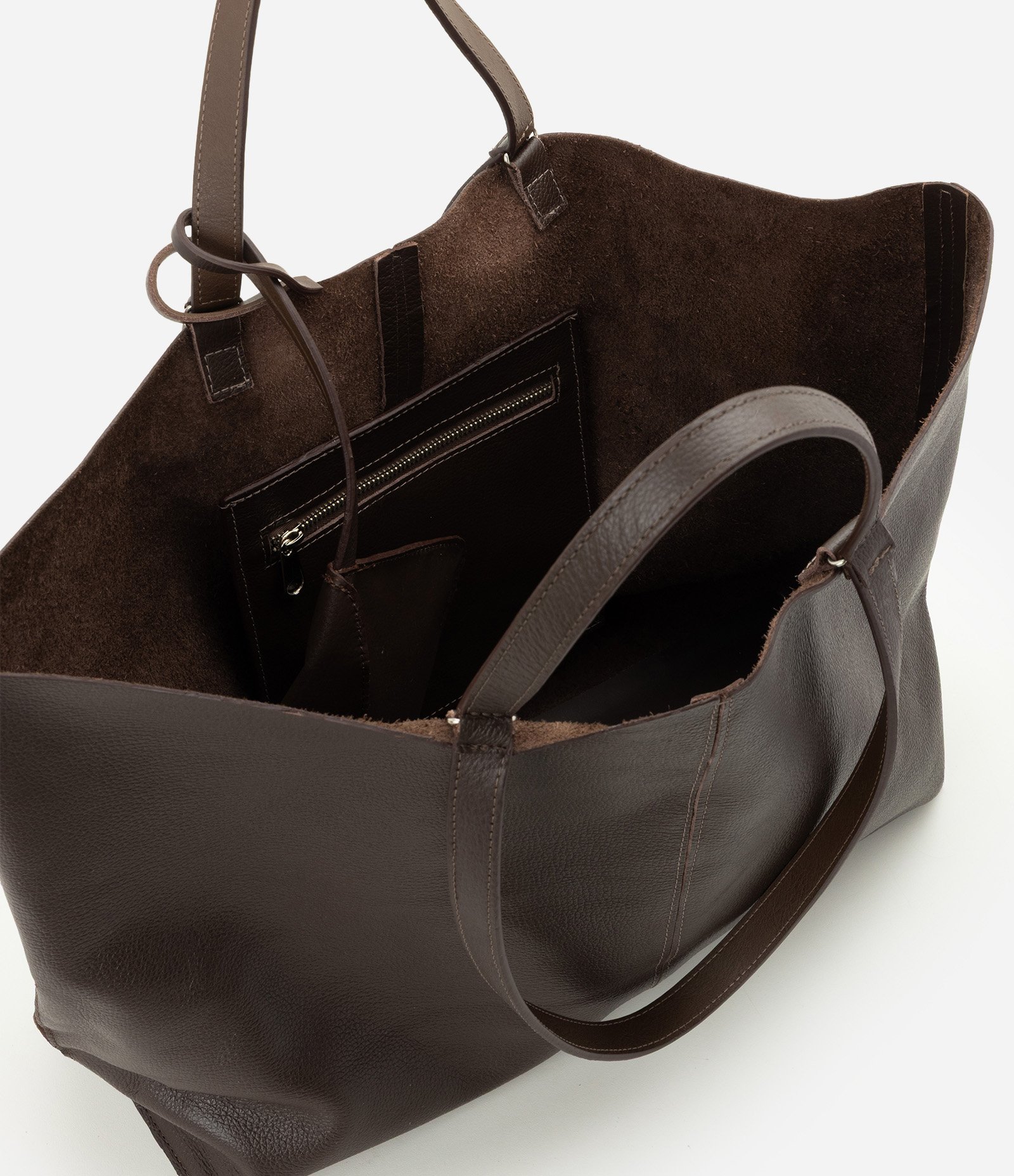 Bolsa Grande em Couro com Bolso Interno e Carteira Marrom 6