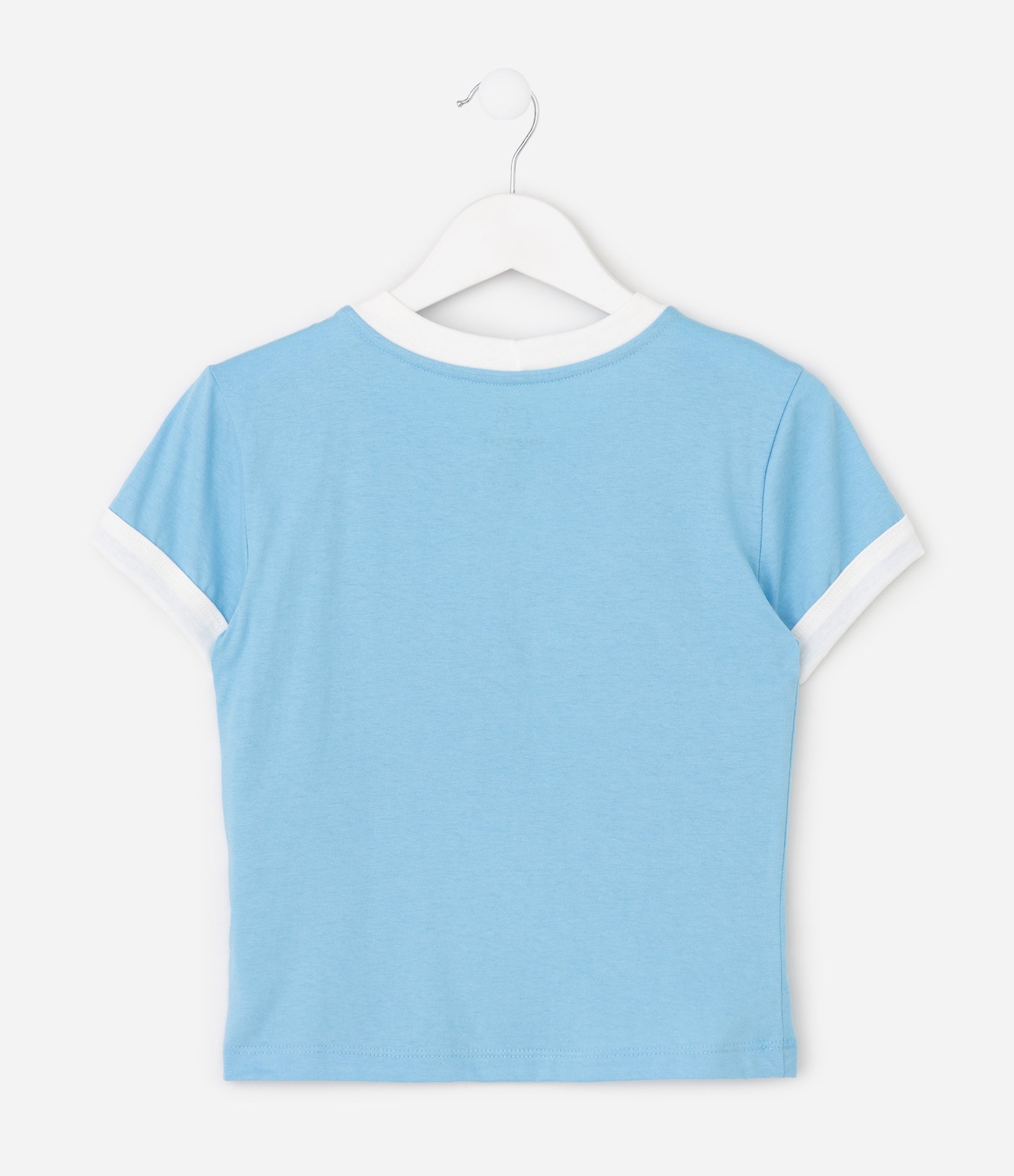 Camiseta Infantil Baby Look com Estampa Hello Kitty – Tam 5 a 16 Anos Azul Claro 2