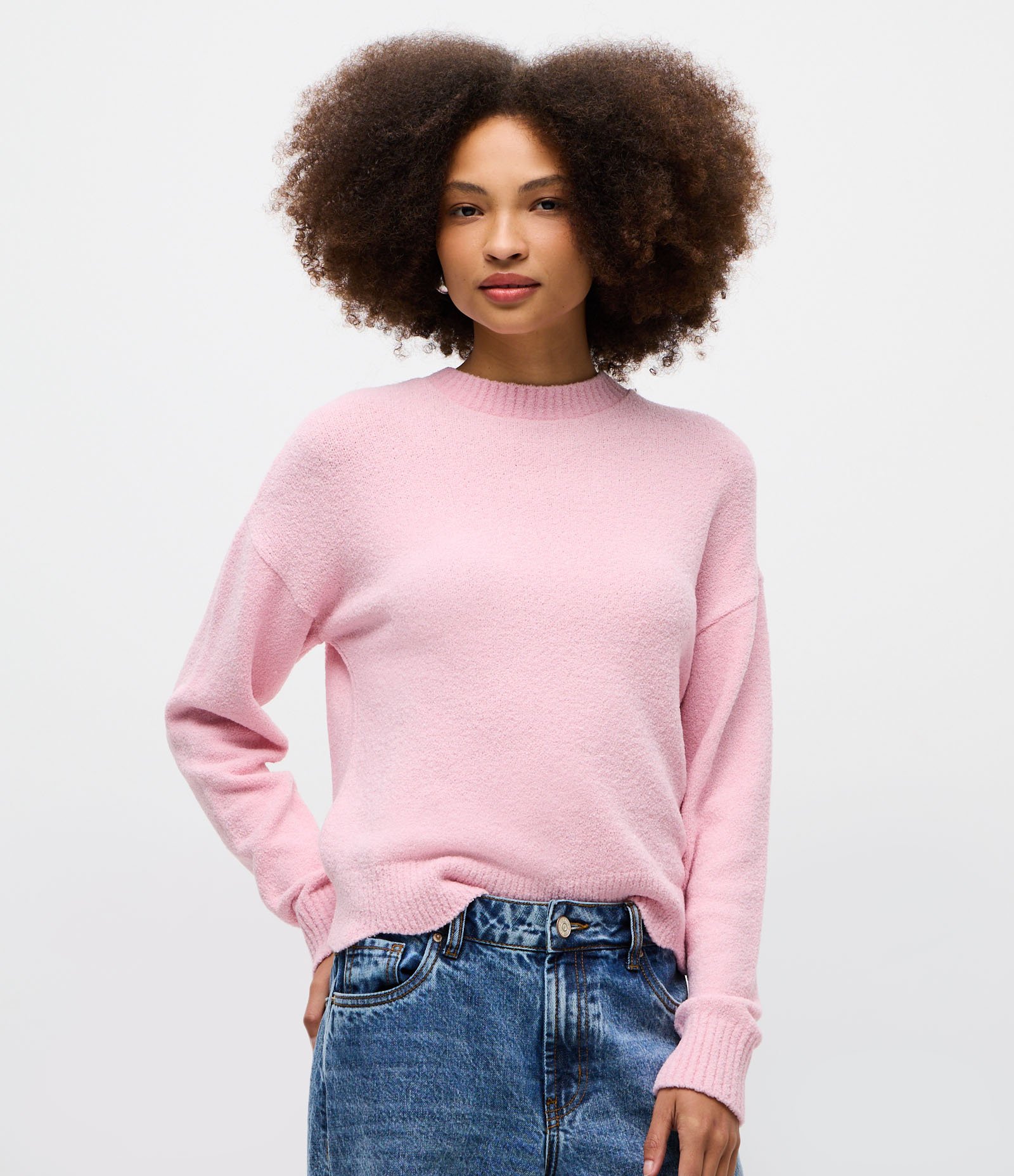 Suéter em Tricô com Barra Ondulada Rosa Claro 1
