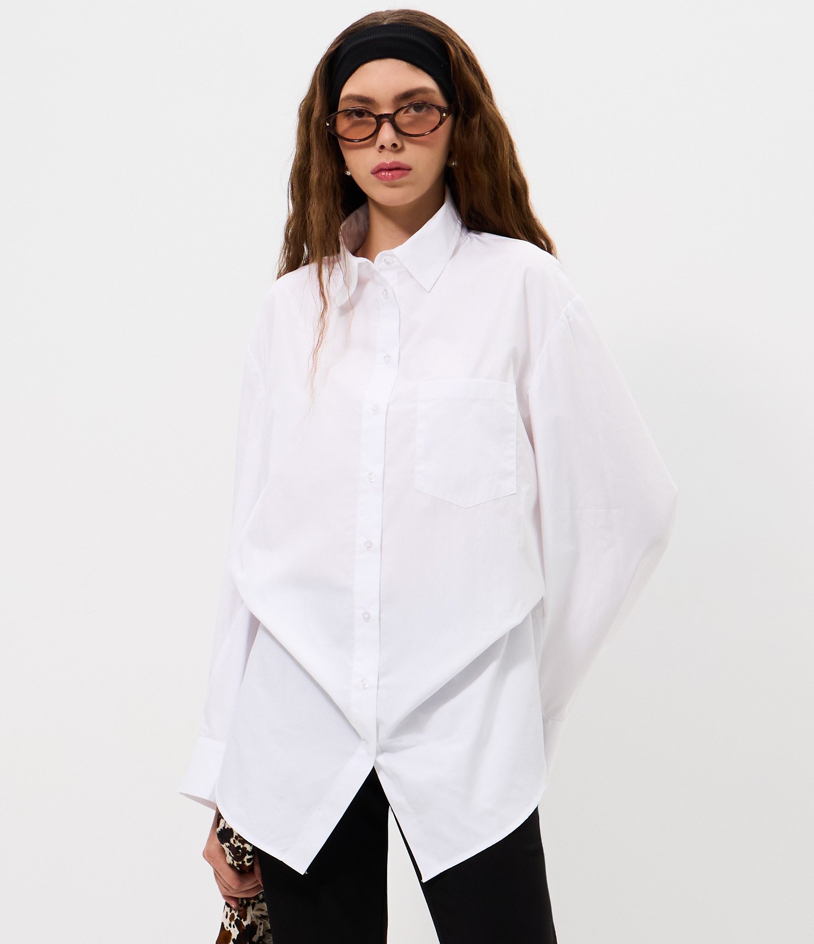 Camisa Alongada em Tricoline Branco 3