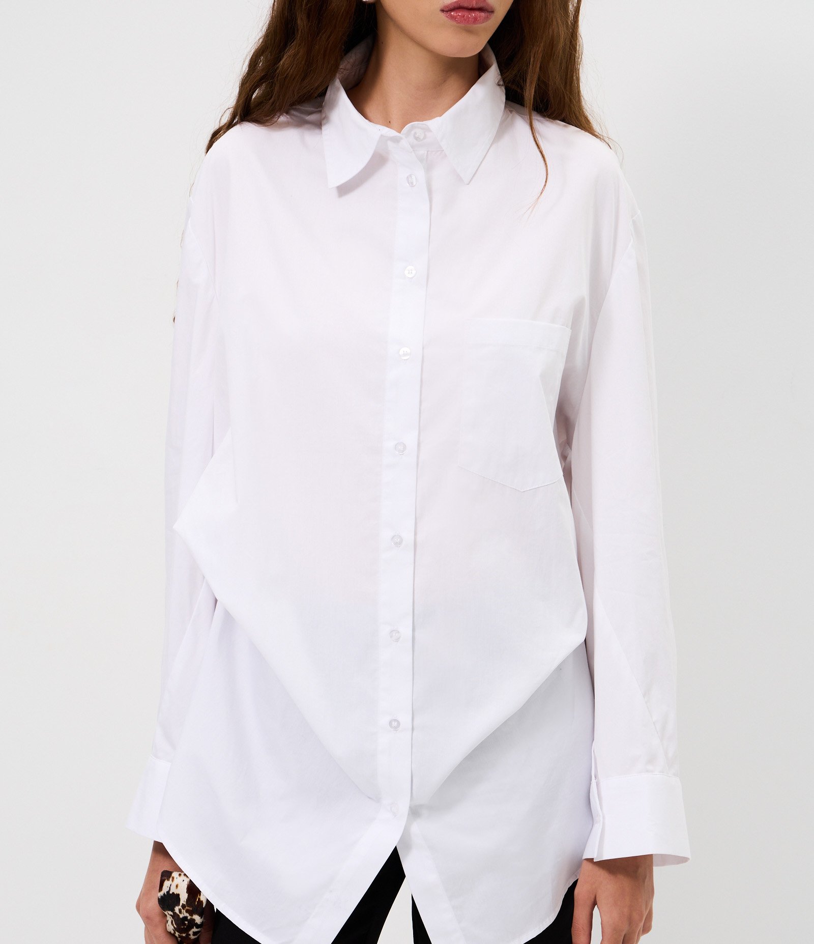 Camisa Alongada em Tricoline Branco 4