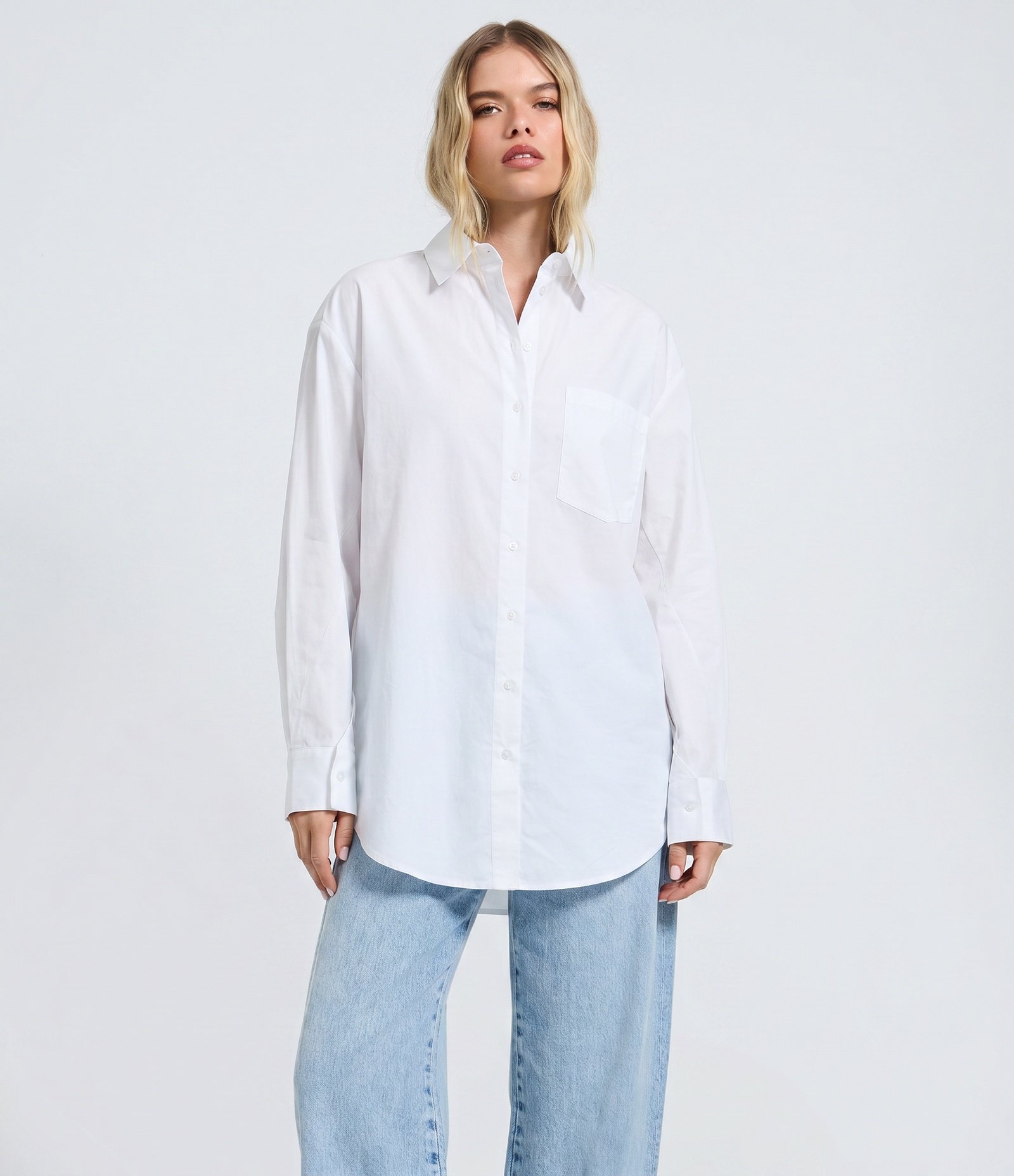 Camisa Alongada em Tricoline Branco 1