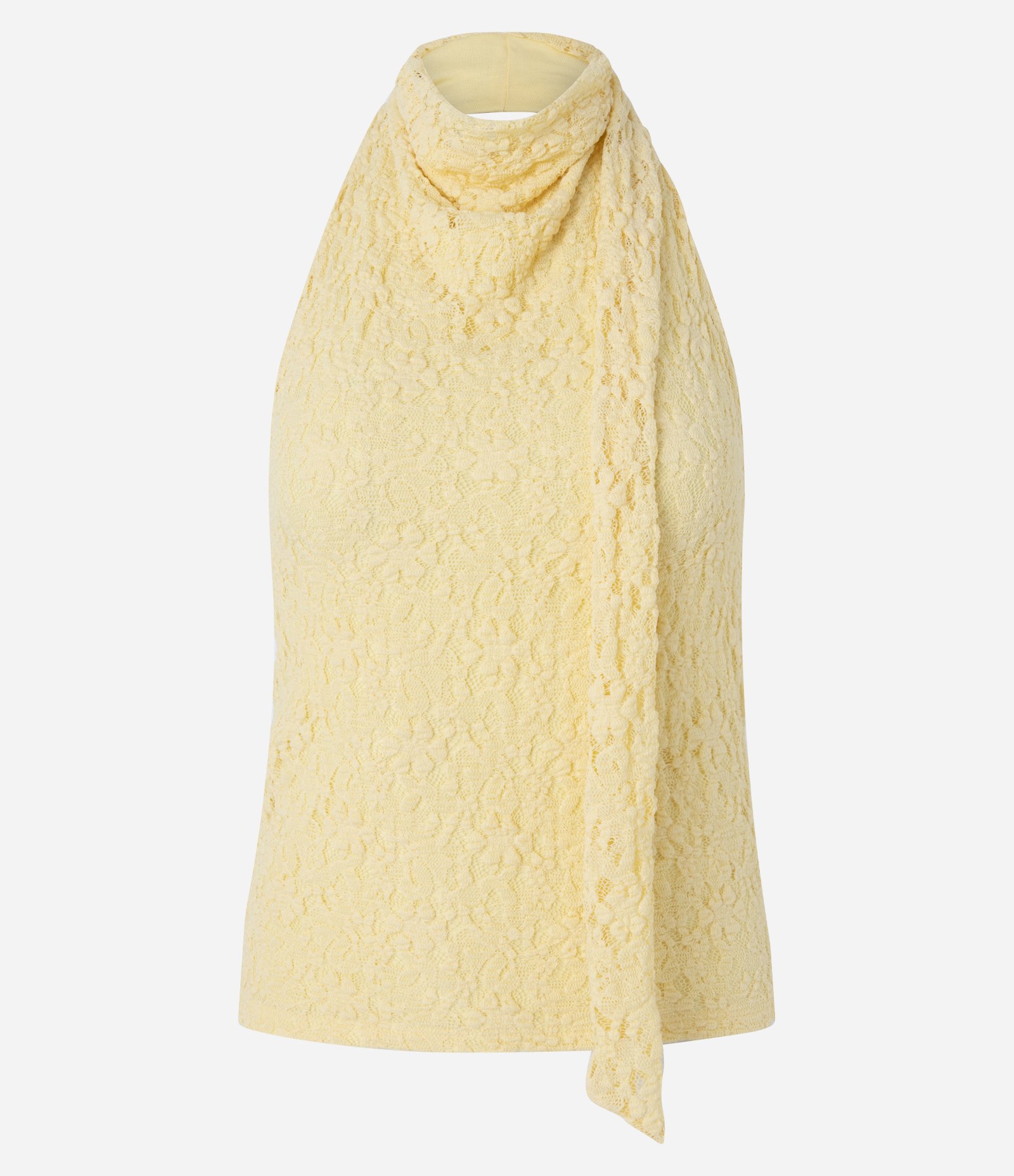 Blusa Frente Única em Renda Texturizada com Costas Abertas Amarelo 5