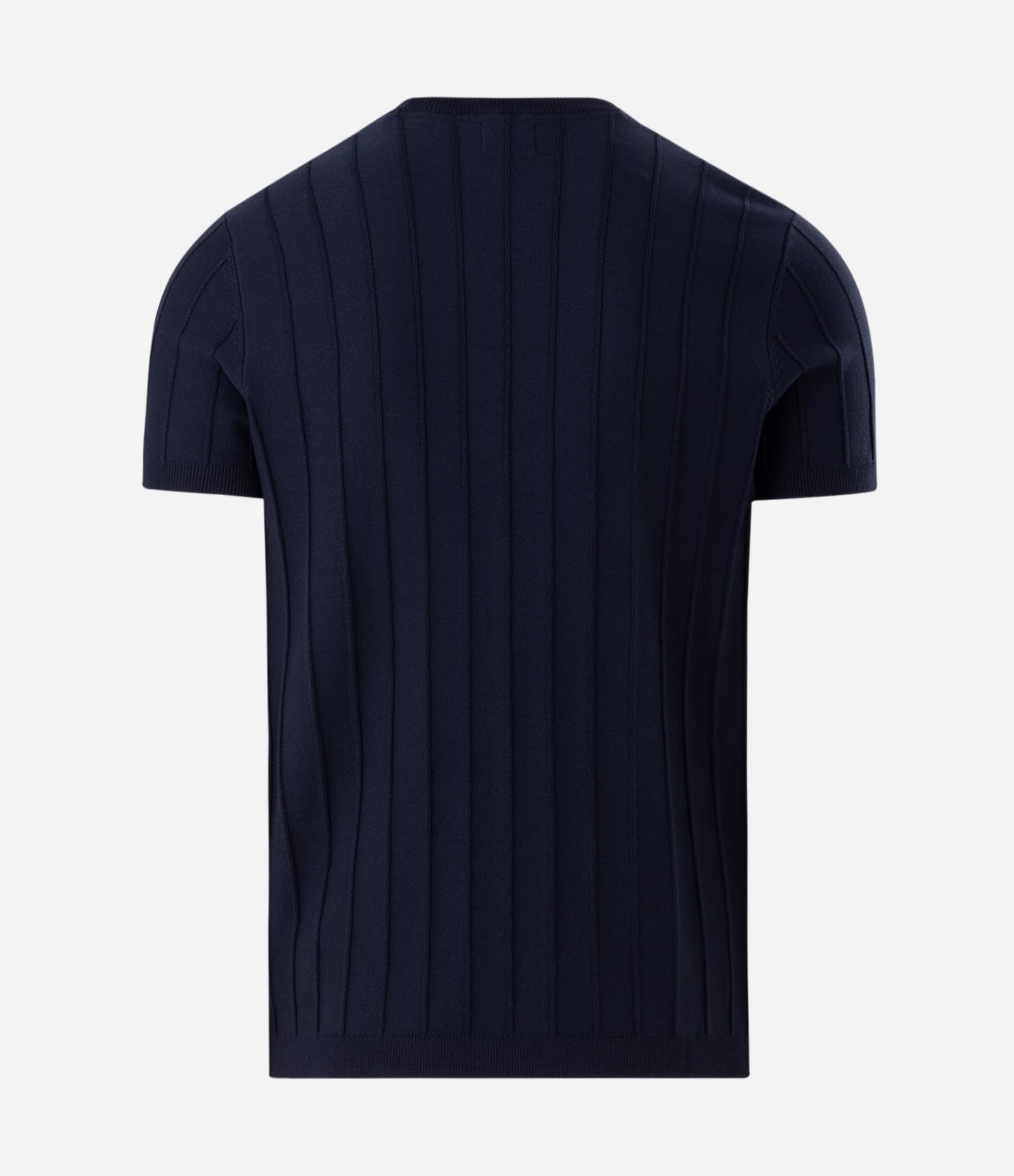 Camiseta Slim em Tricô com Relevos Verticais Azul Marinho 8