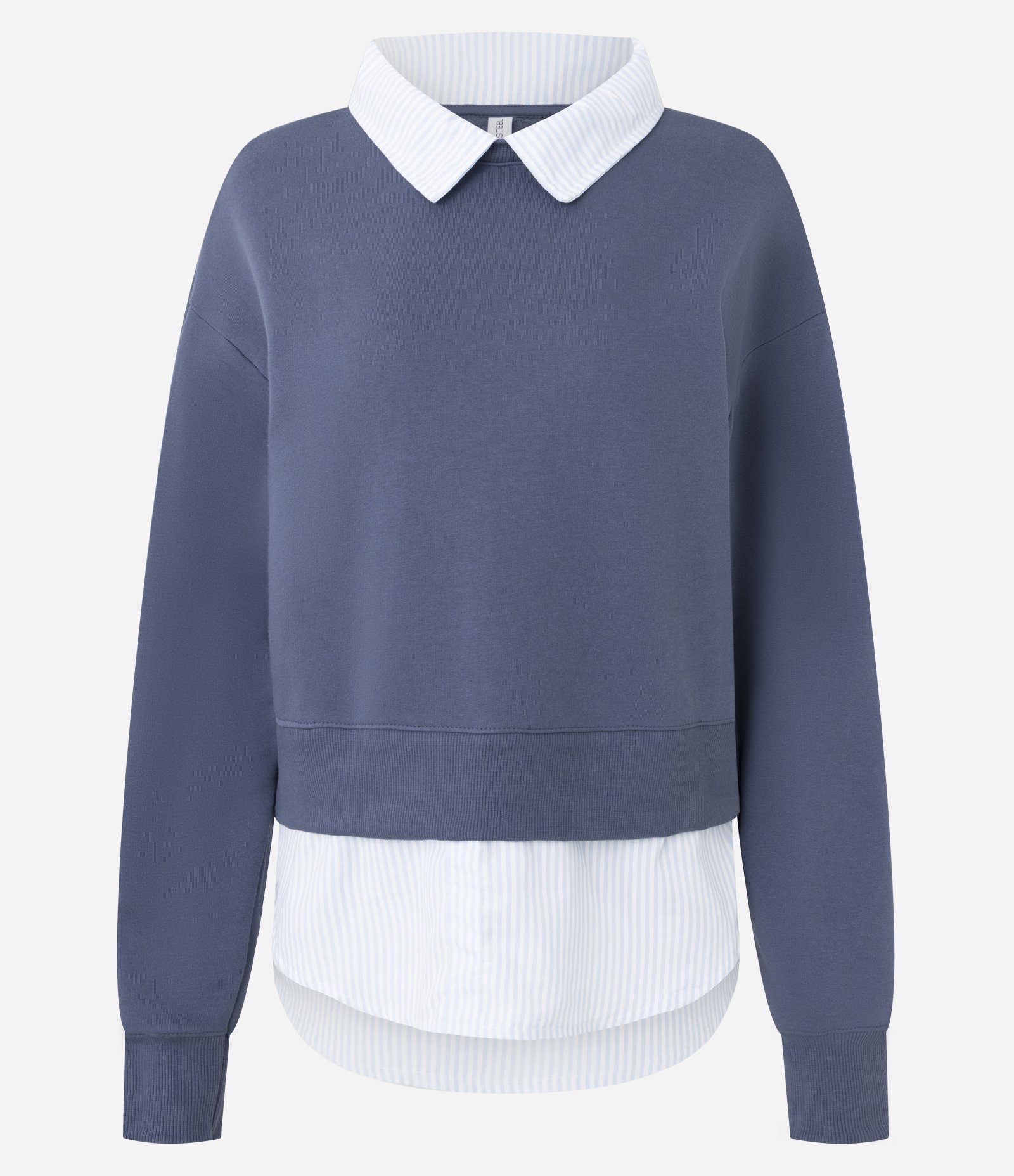 Casaco Amplo em Moletom com Efeito de Camisa Sobreposta Azul 1