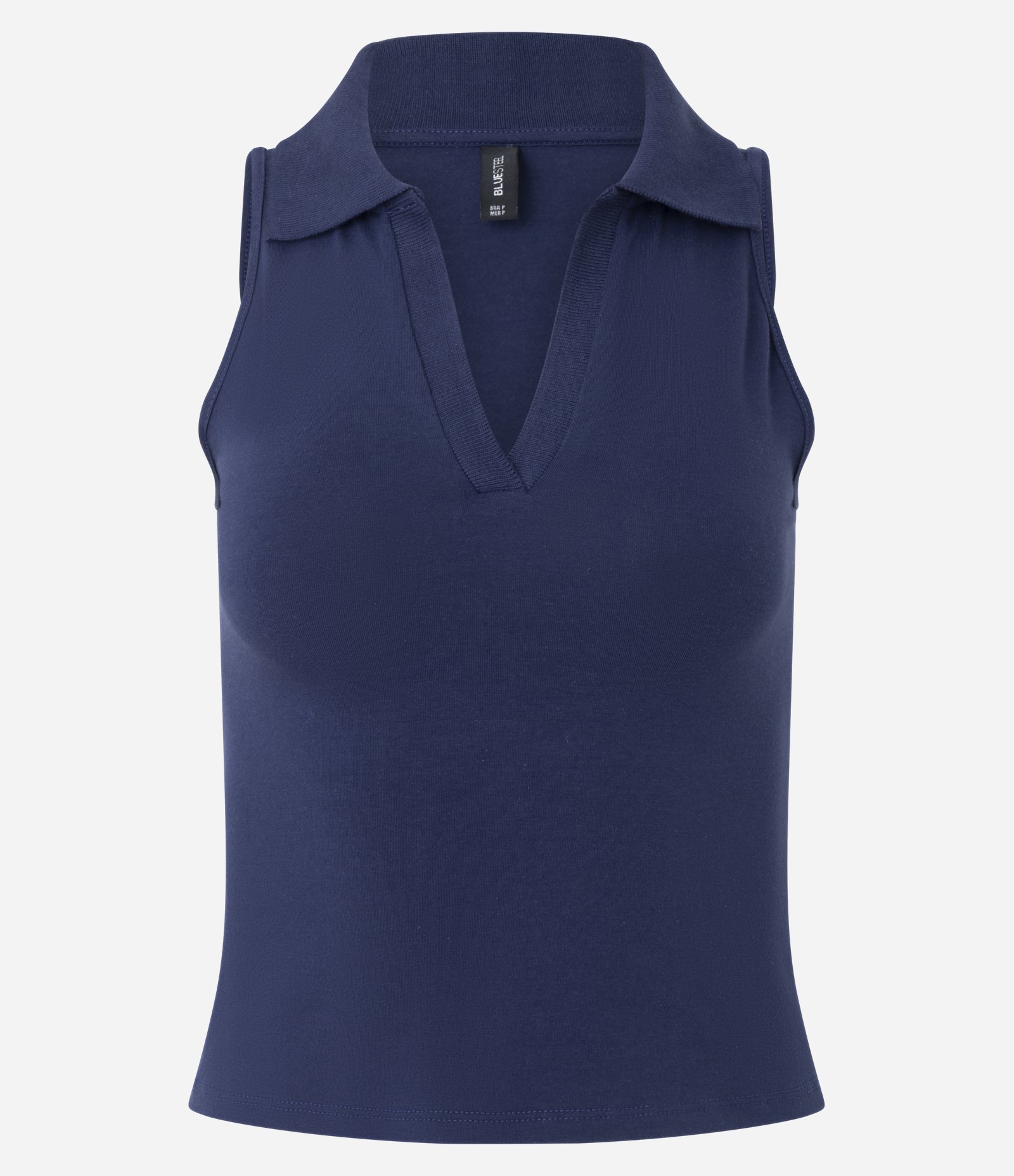 Blusa Polo em Decote V Sem Mangas Azul 2