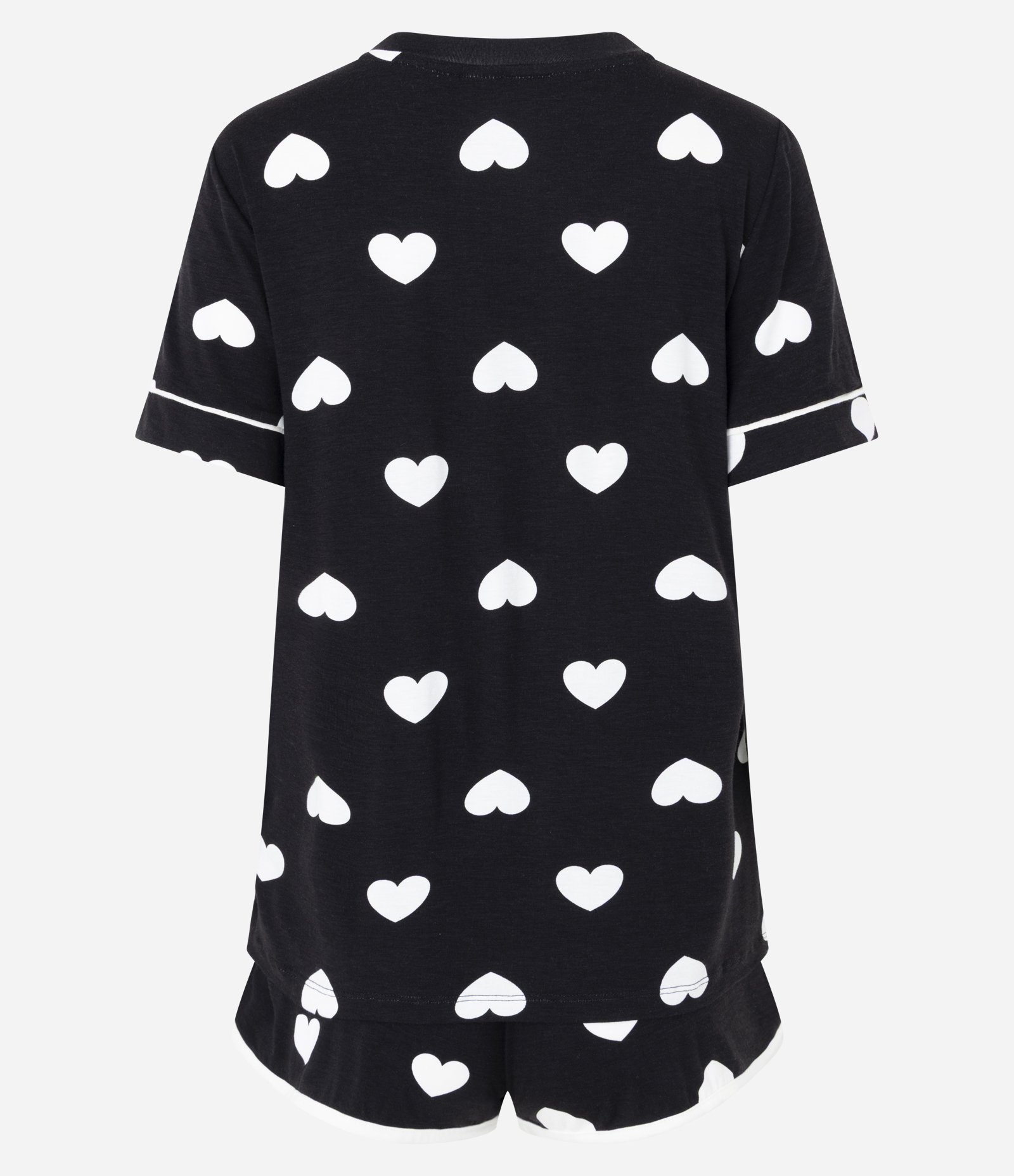 Pijama Curto em Viscolycra com Estampa de Corações Preto/Branco 2