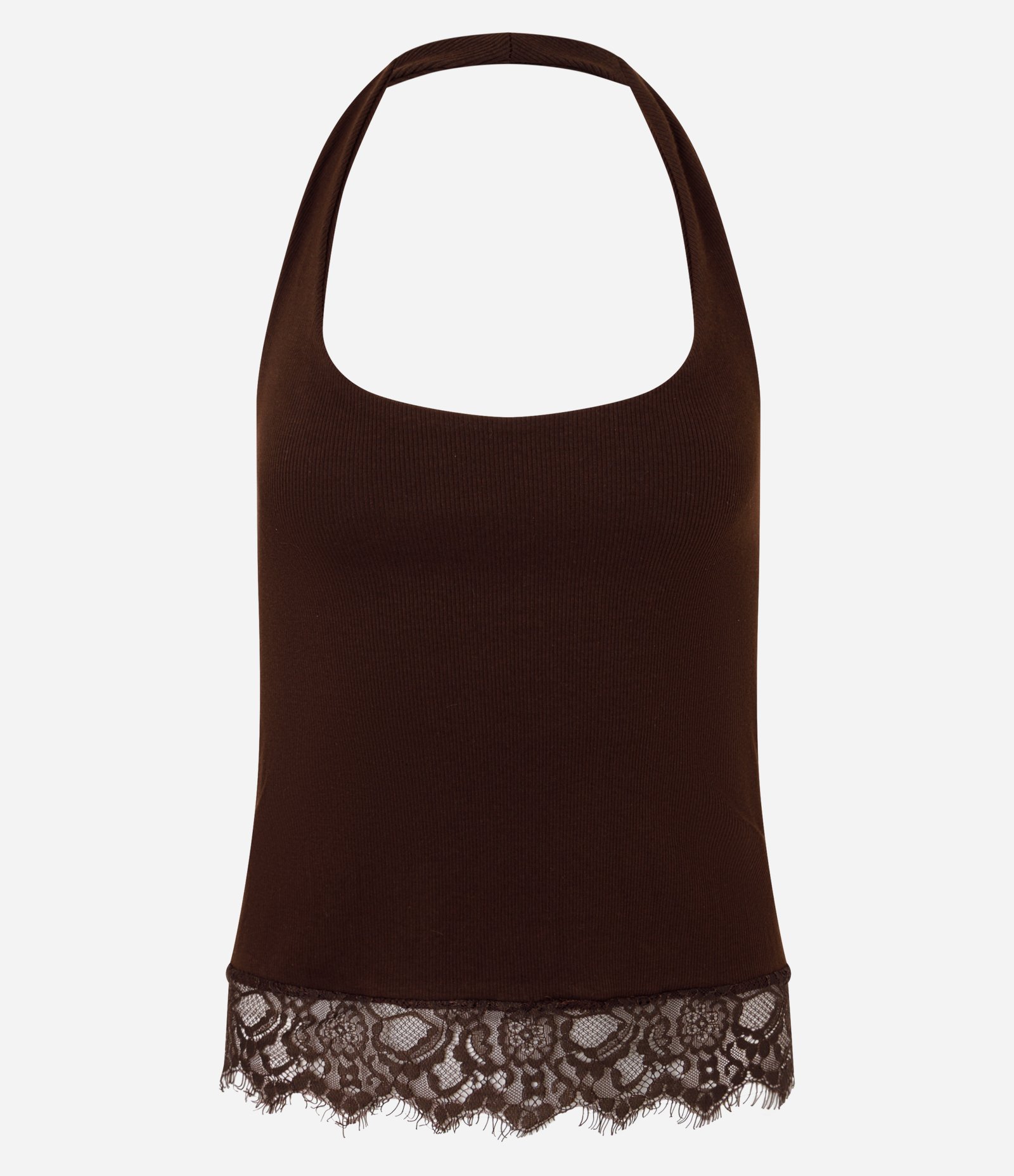 Blusa Frente Única com Barra Rendada Marrom 1
