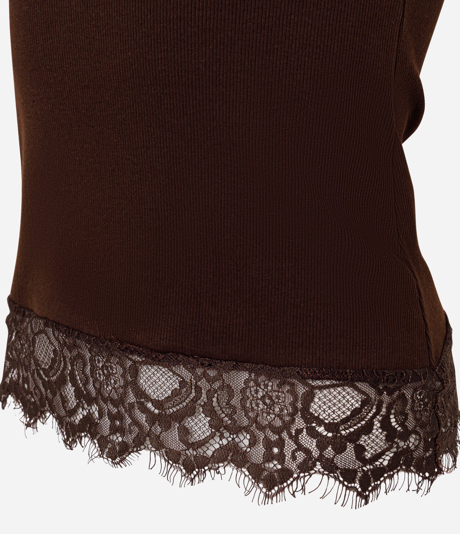 Blusa Frente Única com Barra Rendada Marrom 2