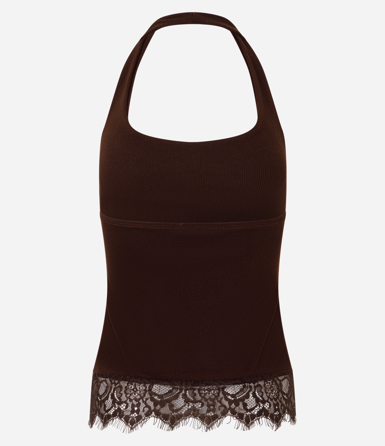 Blusa Frente Única com Barra Rendada Marrom 3