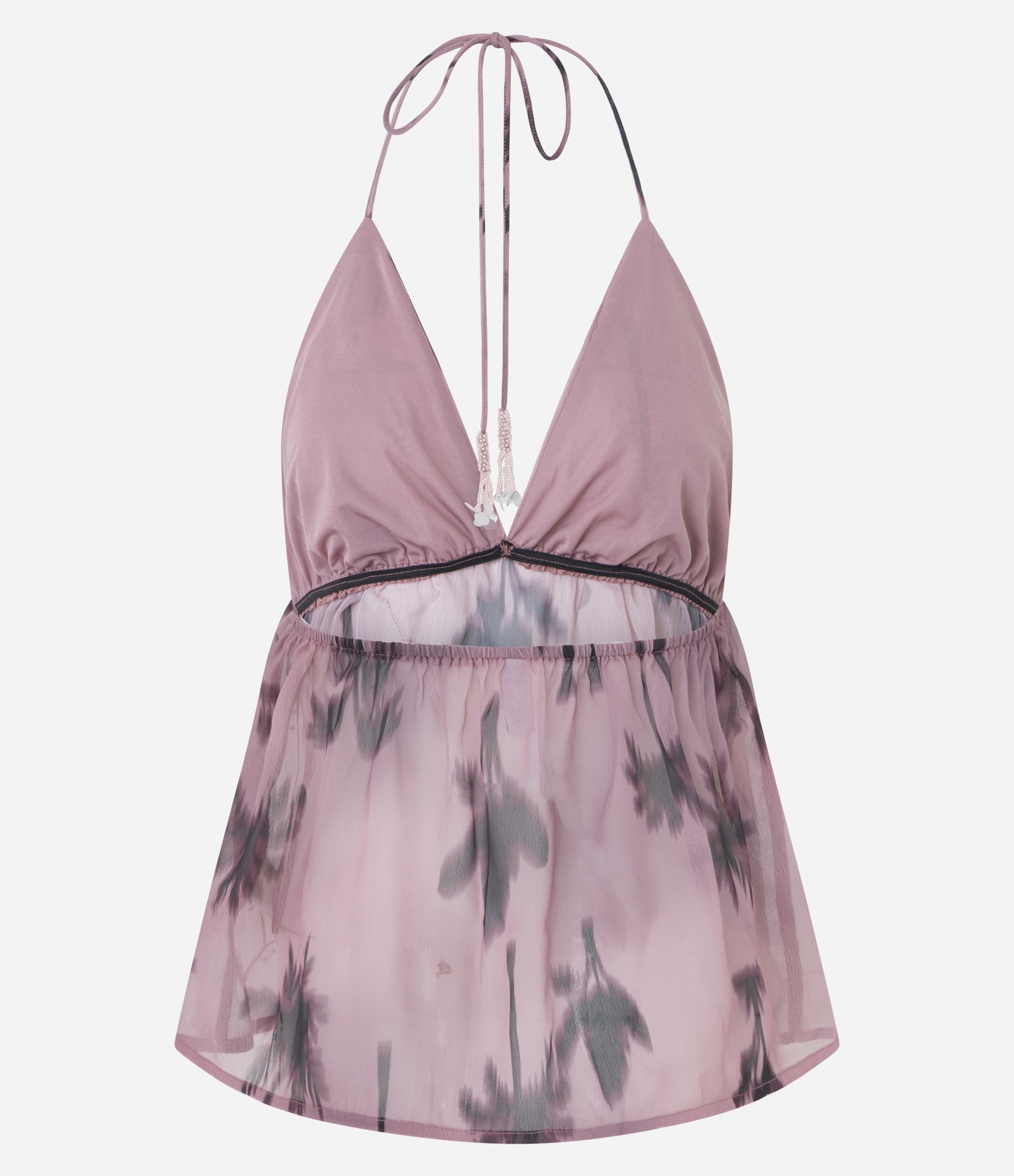 Blusa Frente Única em Chiffon com Estampa Abstrata e Bordados Lilás 8