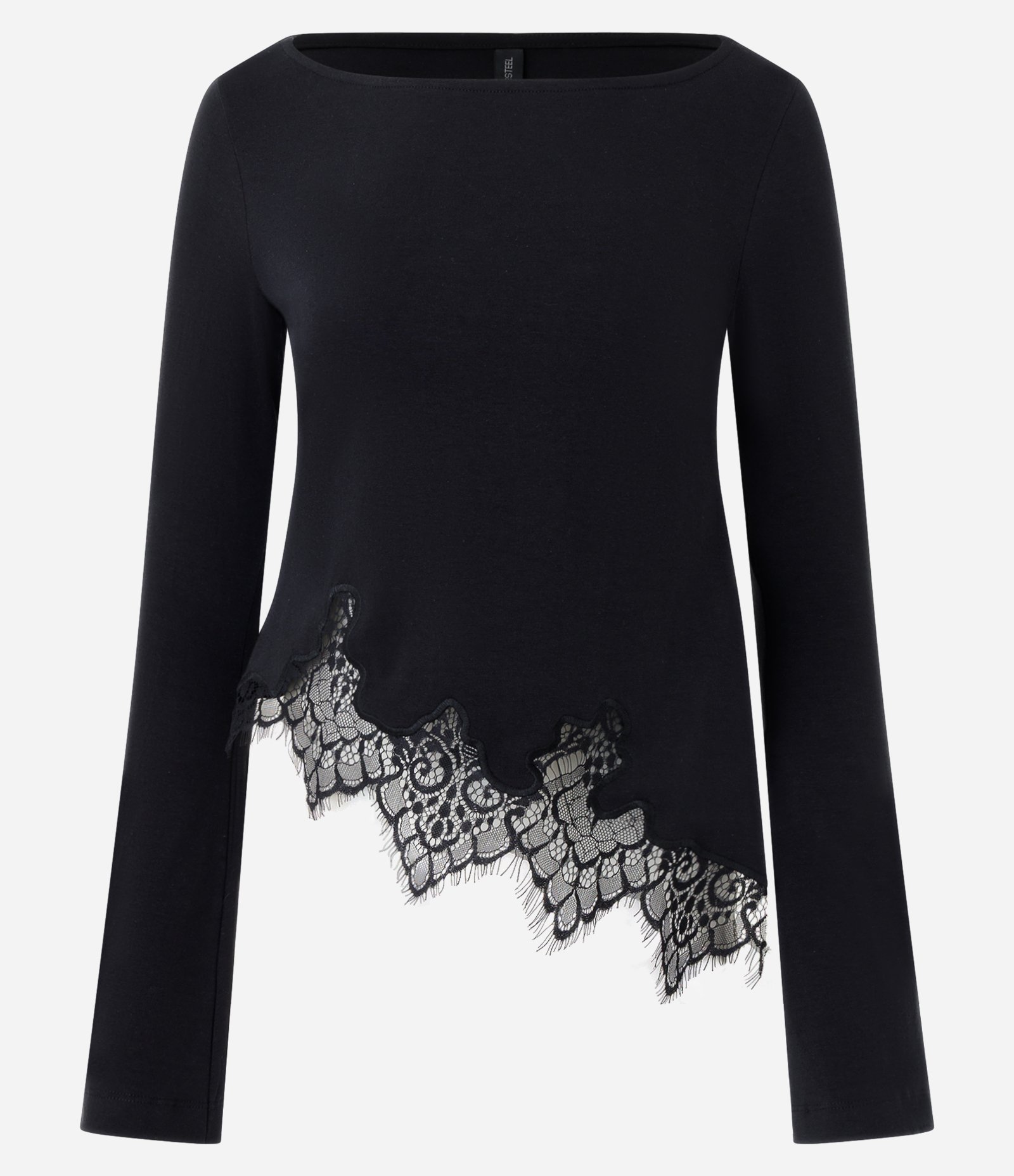 Blusa em Algodão com Barra Assimétrica Rendada Preto 1