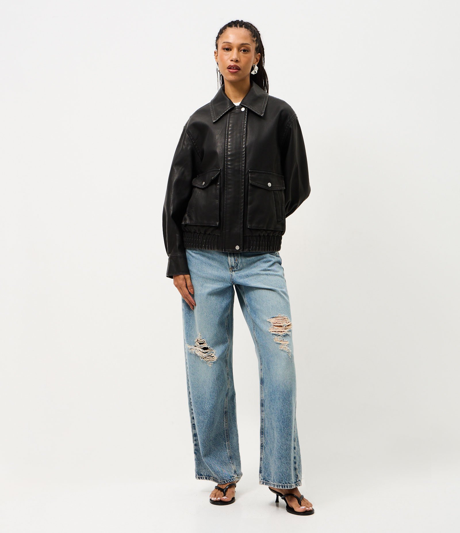 Jaqueta Oversized em PU com Bolso Preto 2