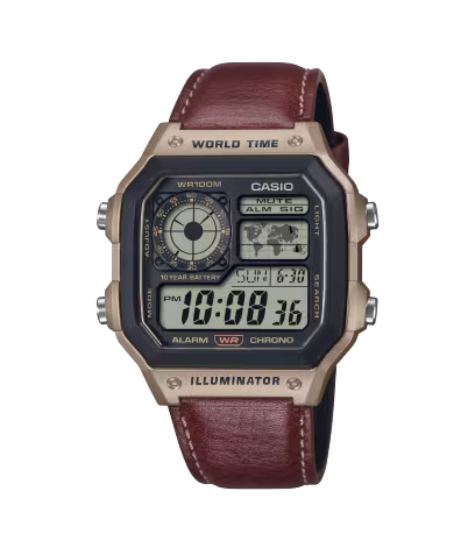 Relógio Digital Casio Em Couro AE 1200WHL 5AVDF SC Marrom 1