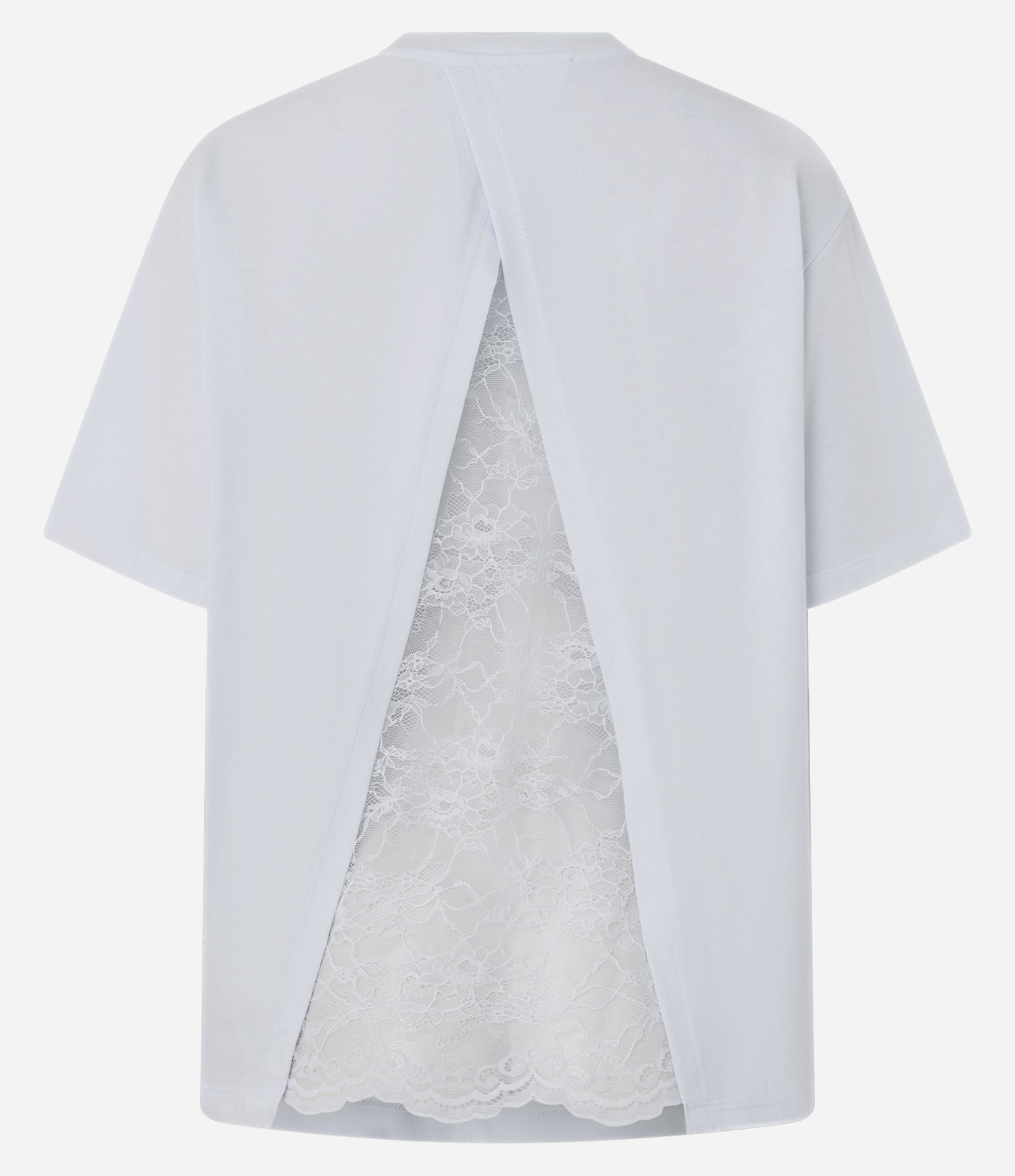 Camiseta em Algodão com Abertura nas Costas e Aplicação de Renda Branco 6