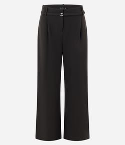 Calça Wide Leg em Crepe com Cinto