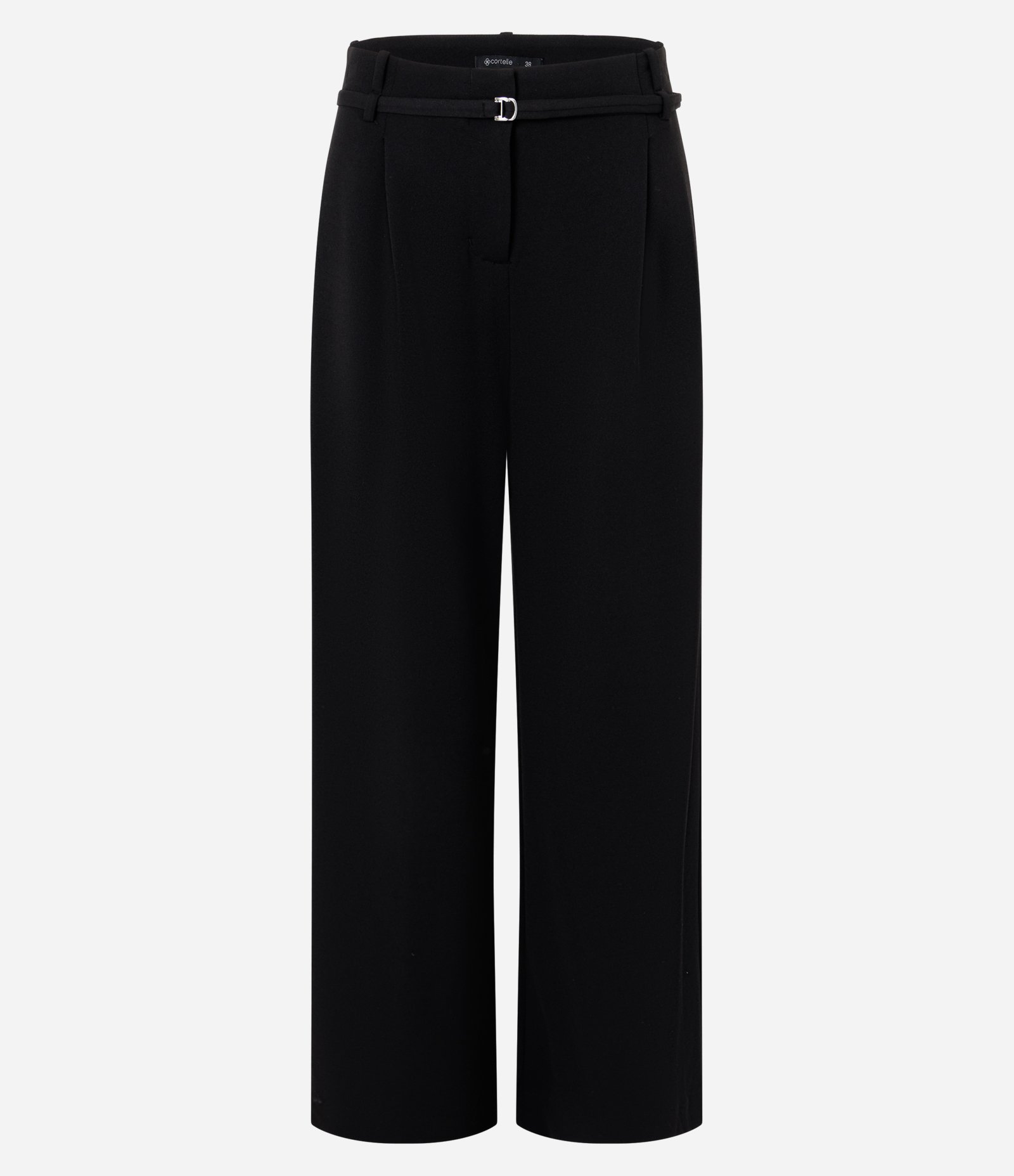 Calça Wide Leg em Crepe com Cinto Preto 1