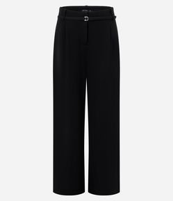 Calça Wide Leg em Crepe com Cinto