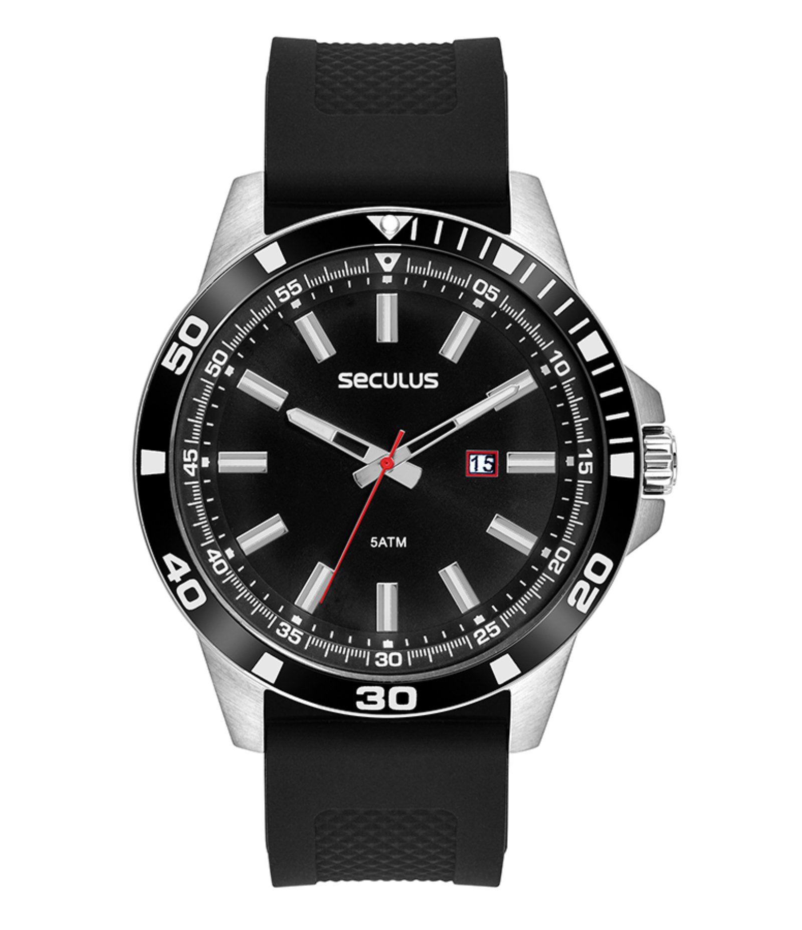 Relógio Analógico com Calendário Seculus em Silicone 44227G0SVNU1 Preto 1