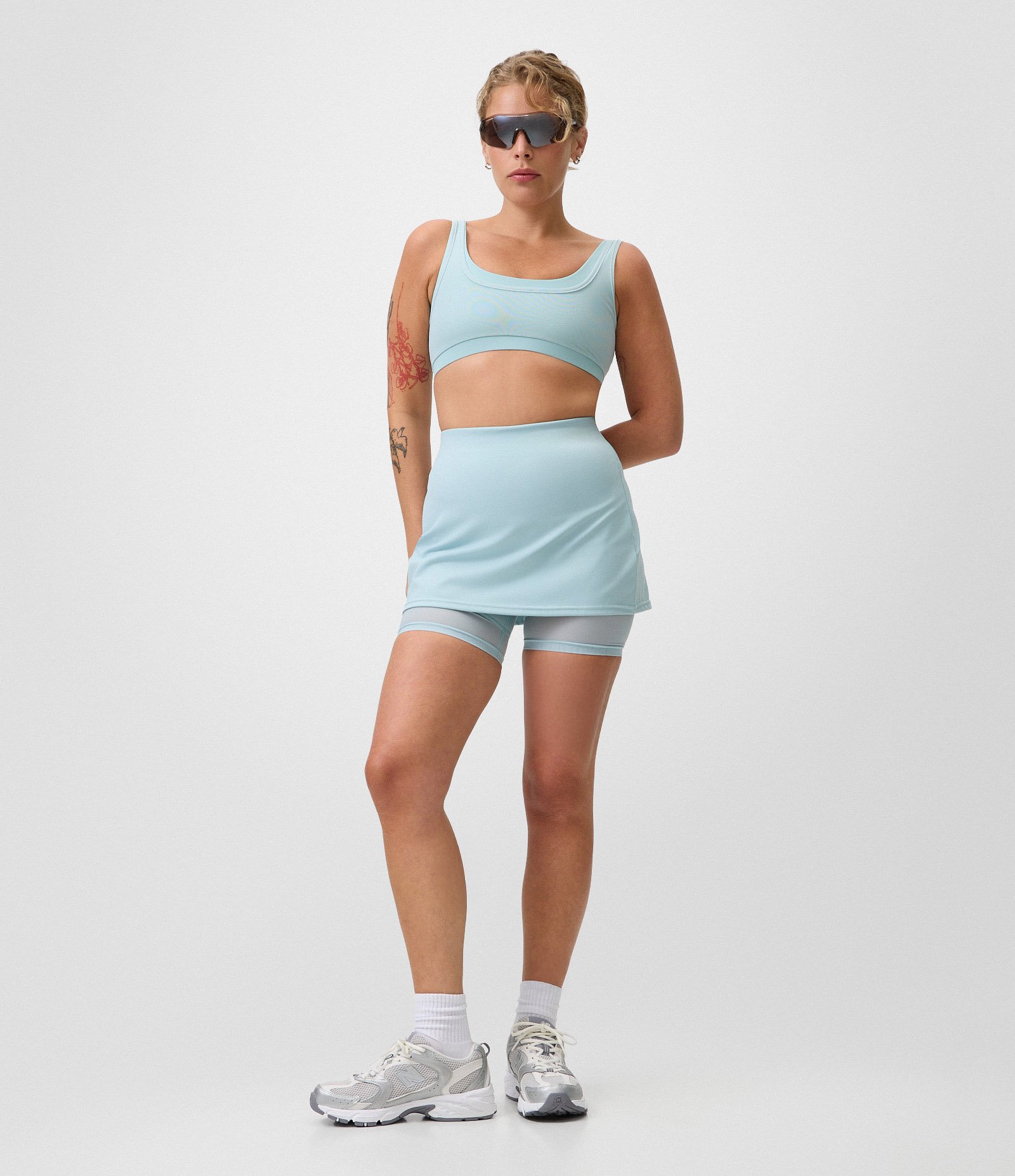 Short Saia Esportivo em Microfibra com Short de Tule Azul 1