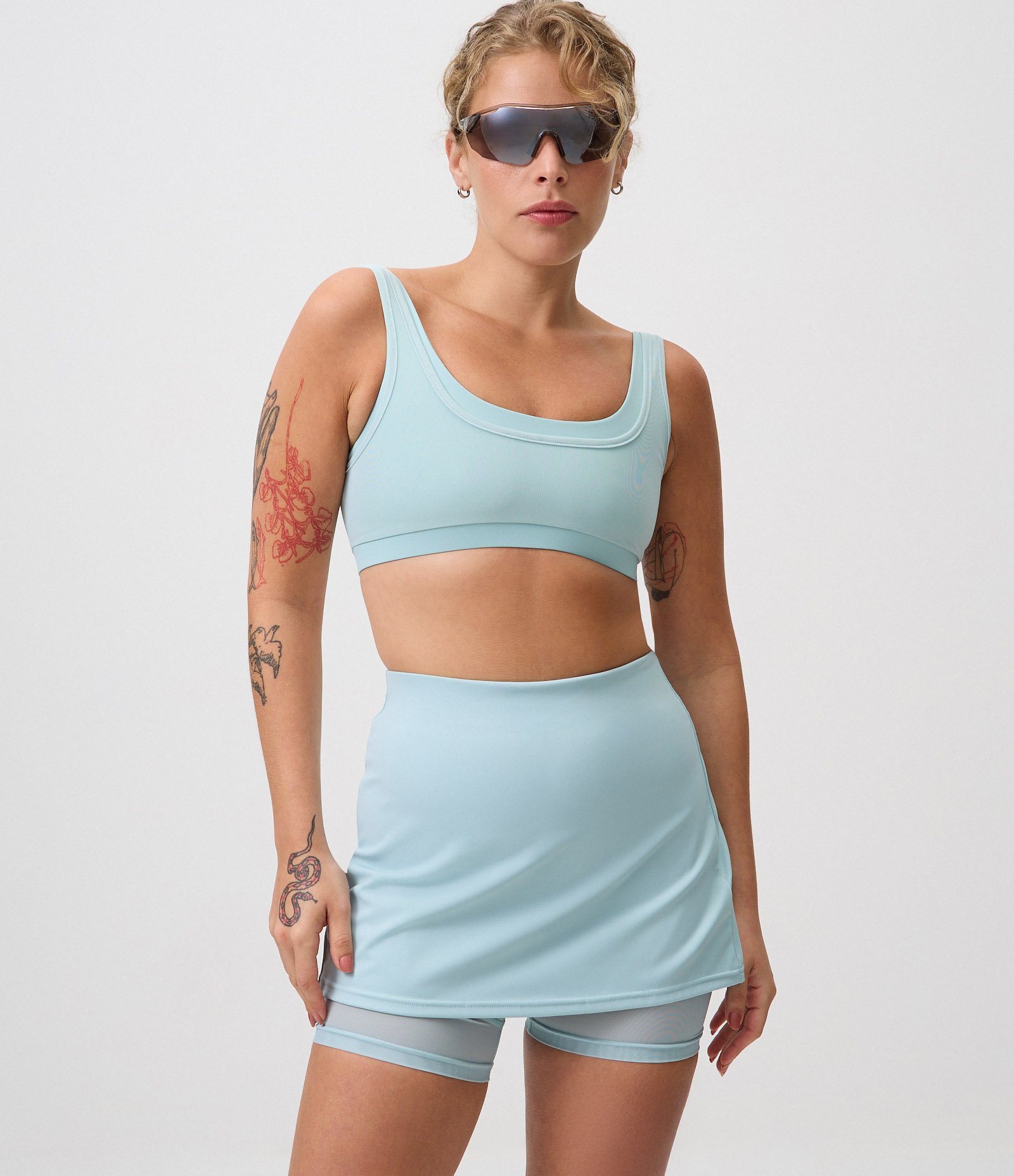 Short Saia Esportivo em Microfibra com Short de Tule Azul 4