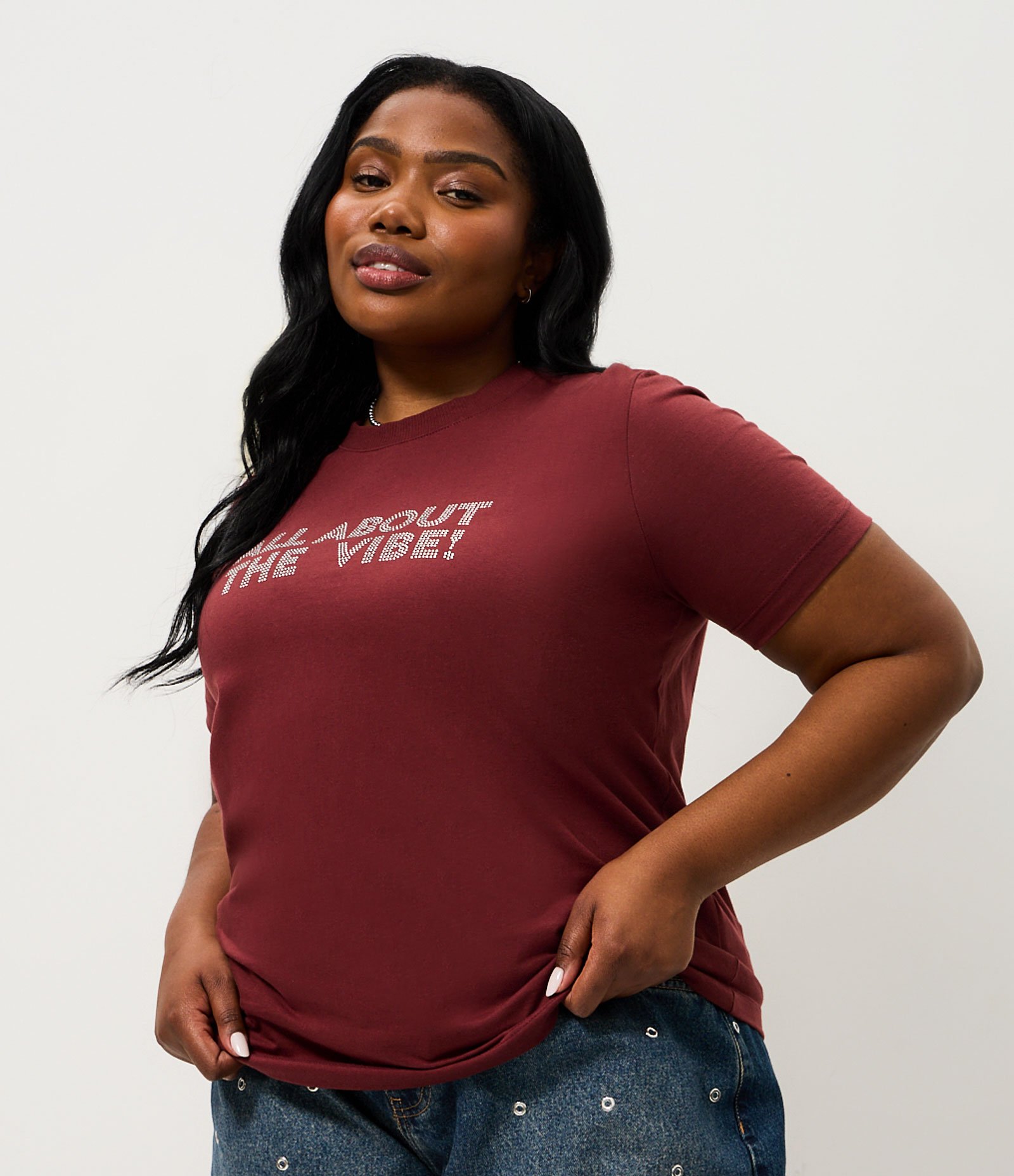 Blusa Lettering com Strass Curve & Plus Size Vermelho 1