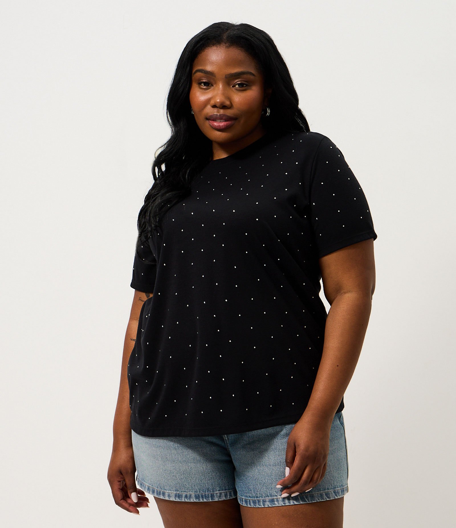Blusa com Brilhos Frontais Curve & Plus Size Preto 1