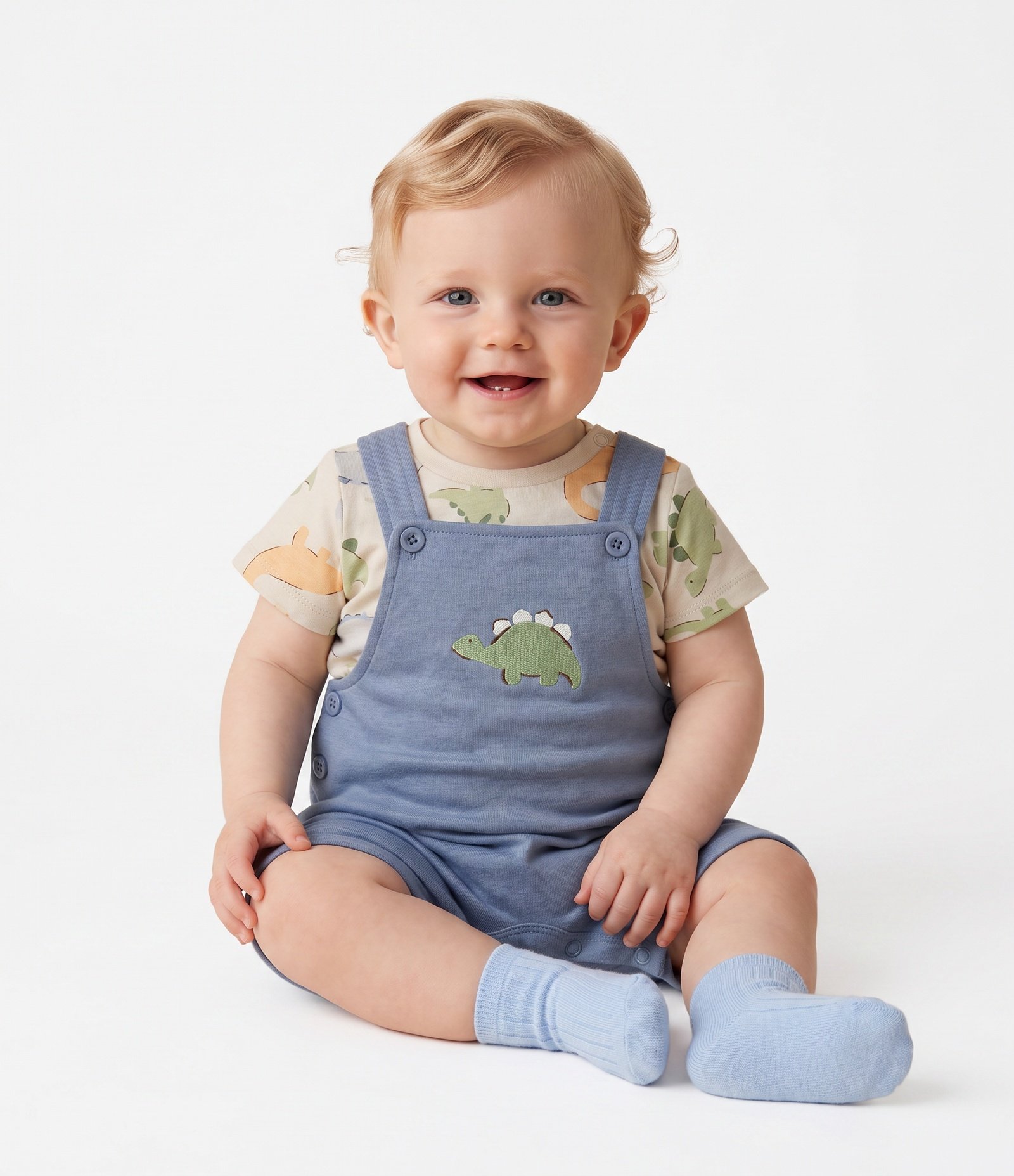 Body Bebê Moletom com Estampa Dino - Tam 0 a 18 Meses Azul 1