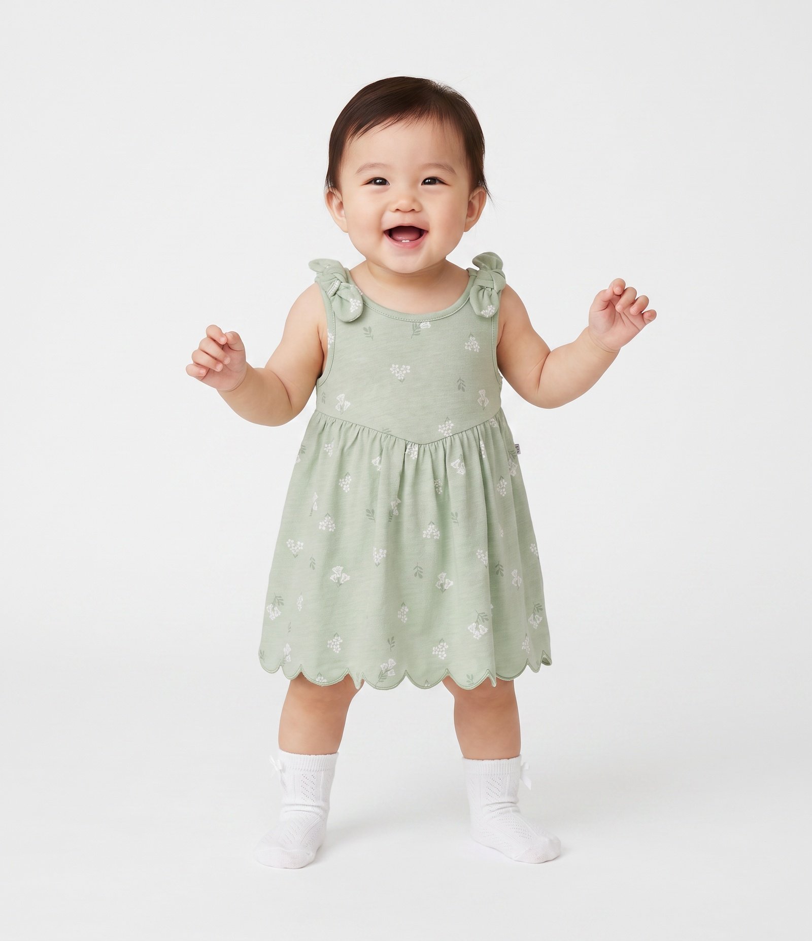 Vestido Body Bebê Algodão Com Recorte Na Cintura - Tam 0 a 18 Meses Verde 1