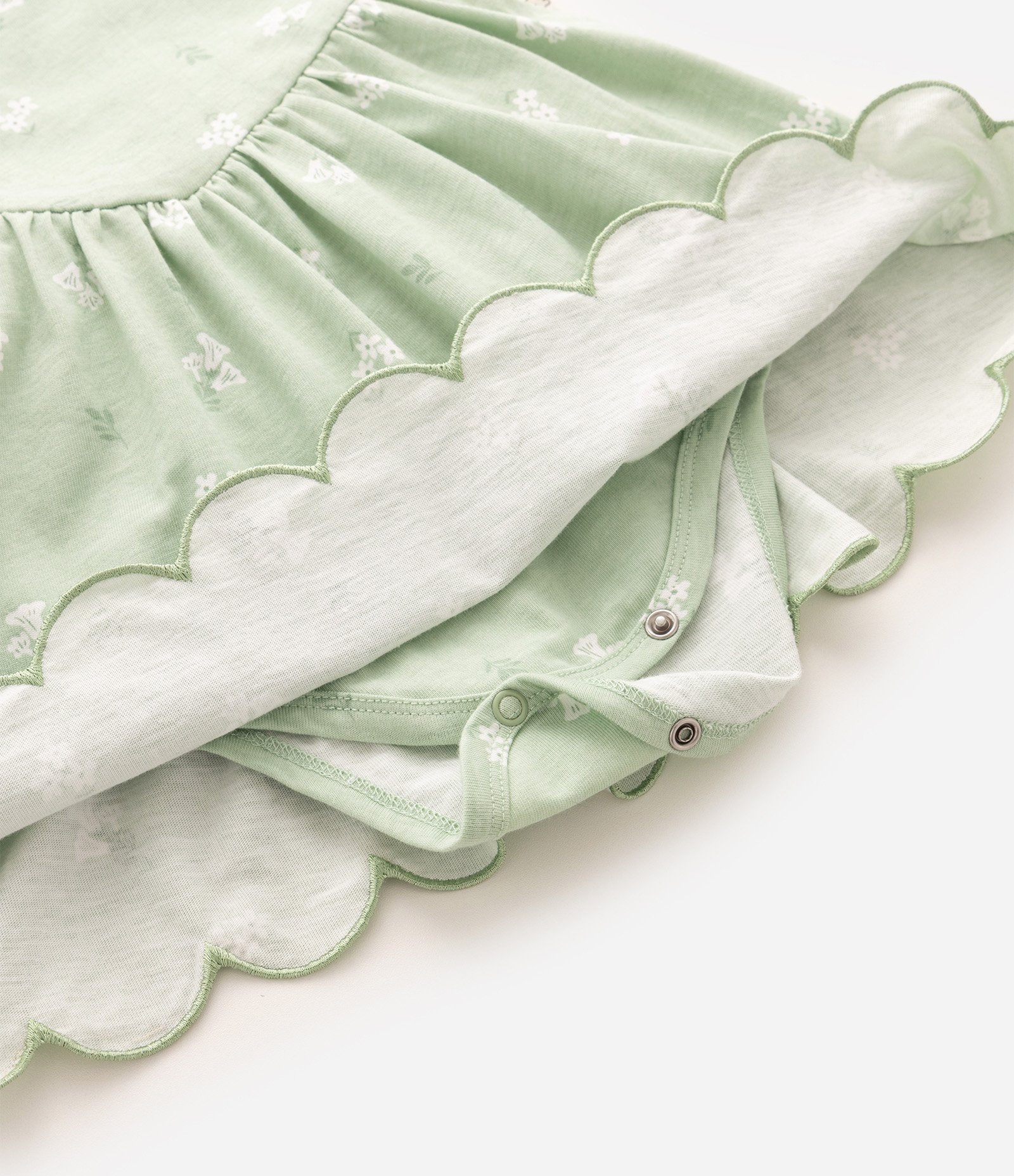 Vestido Body Bebê Algodão Com Recorte Na Cintura - Tam 0 a 18 Meses Verde 4