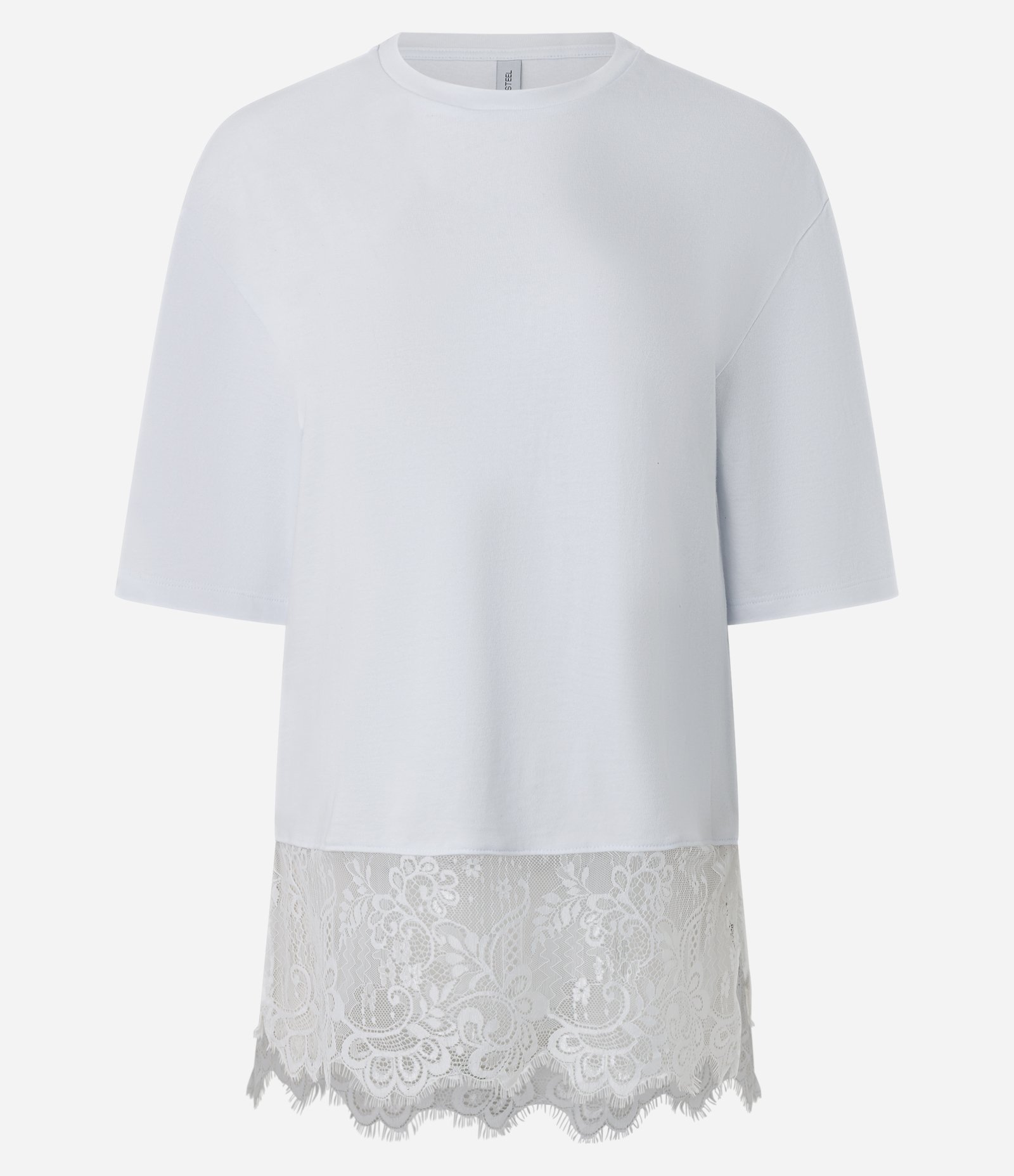Camiseta Boxy em Algodão com Barra Rendada Branco 5
