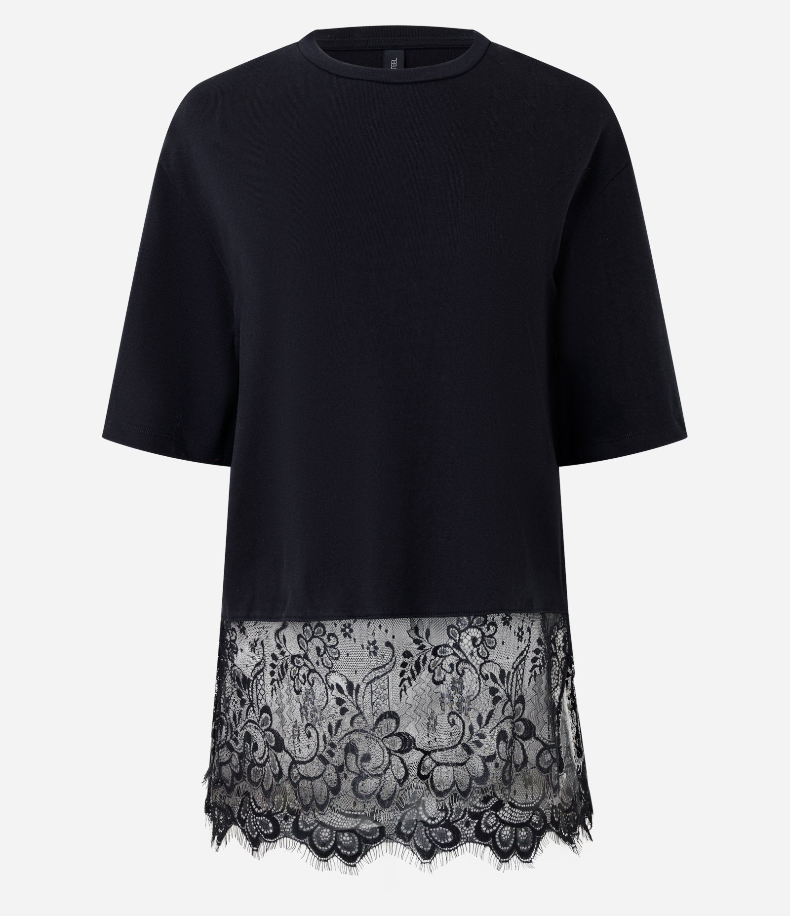 Camiseta Boxy em Algodão com Barra Rendada Preto 5