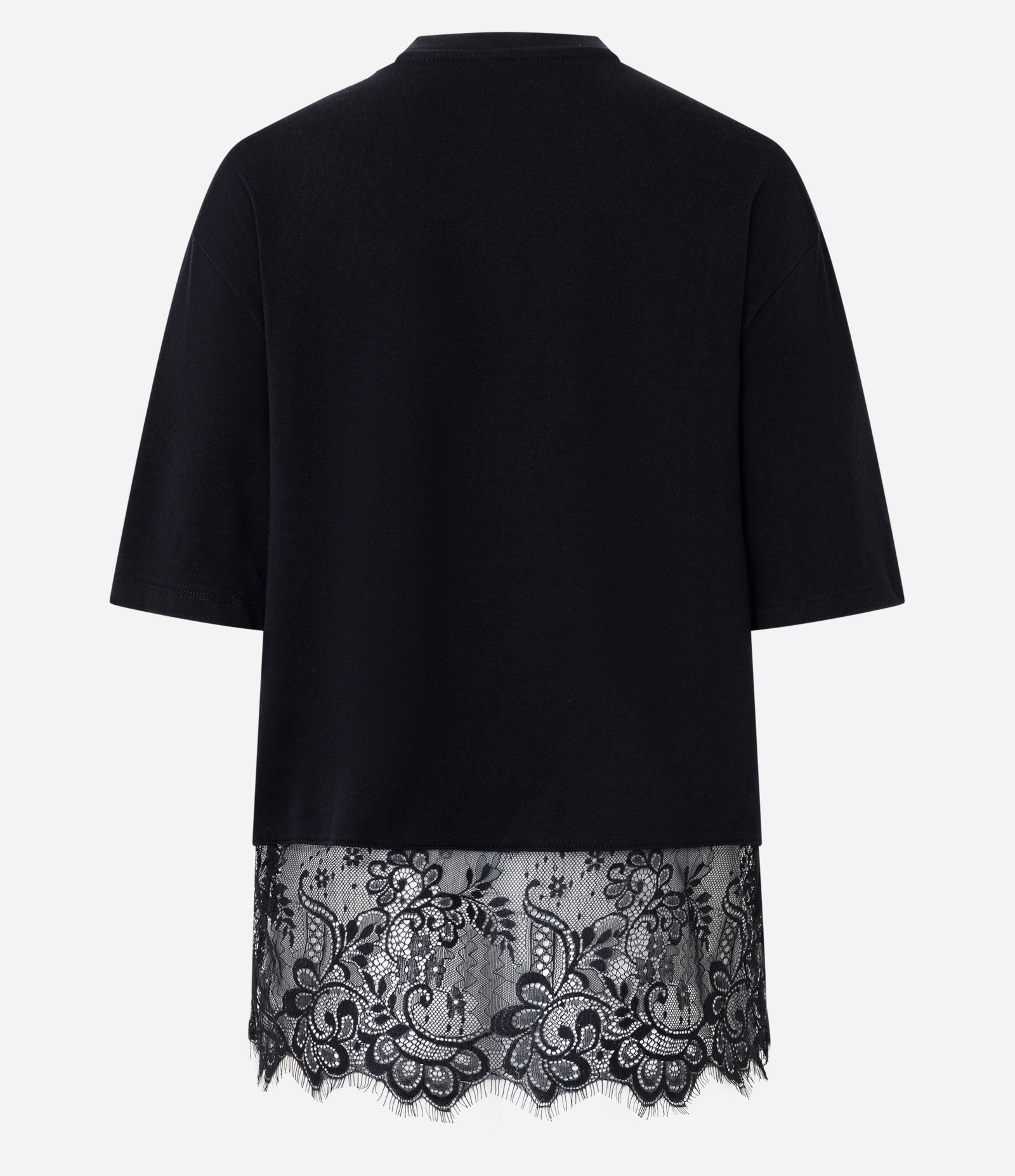 Camiseta Boxy em Algodão com Barra Rendada Preto 6