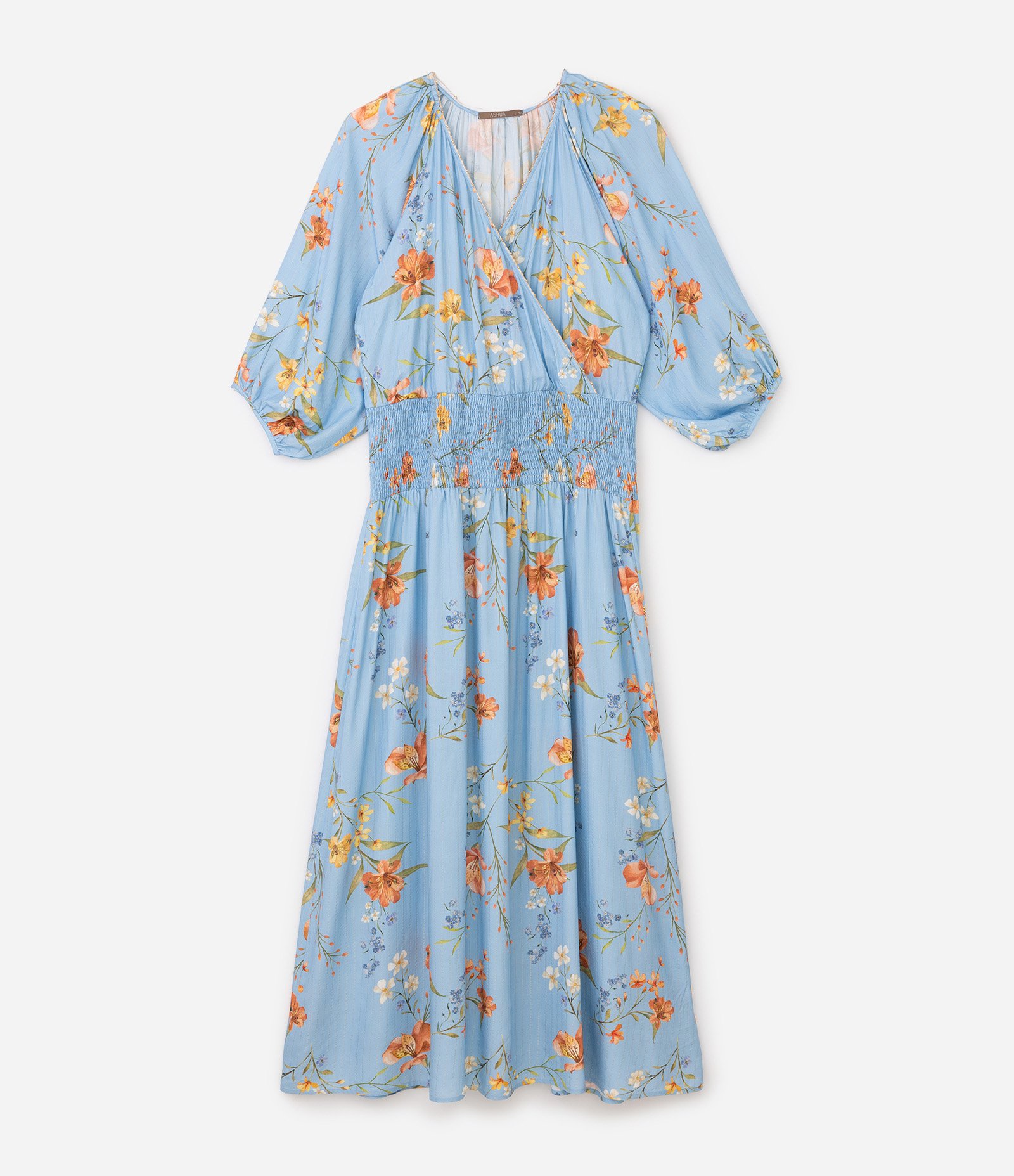 Vestido Longo em Viscose Floral Curve & Plus Size Azul 5
