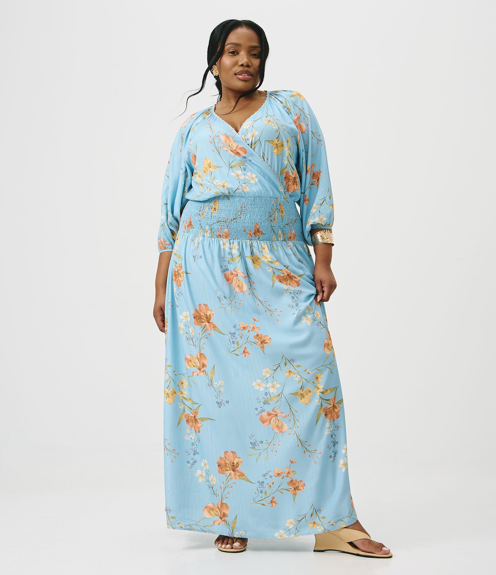 Vestido Longo em Viscose Floral Curve & Plus Size Azul 1