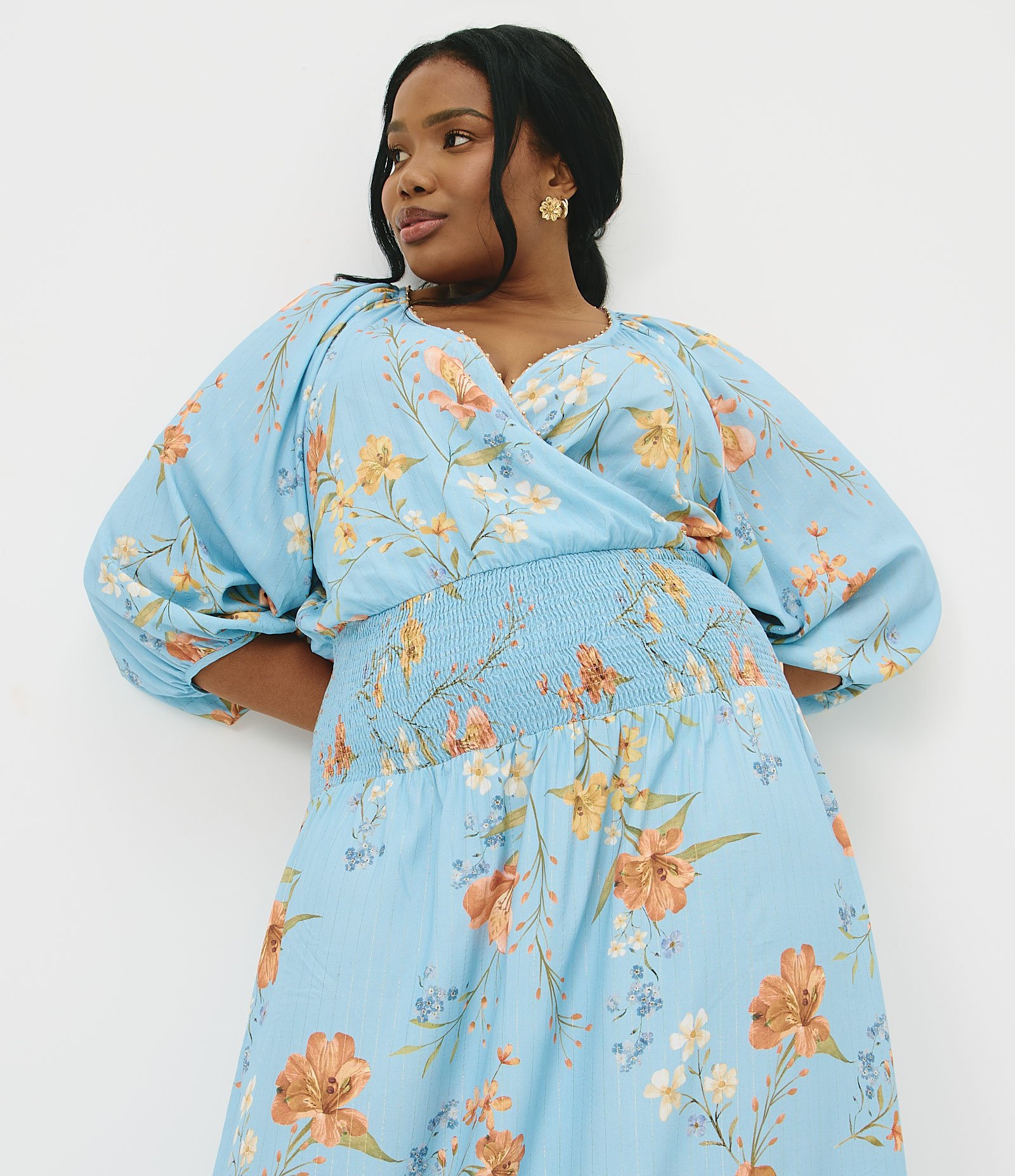 Vestido Longo em Viscose Floral Curve & Plus Size Azul 2