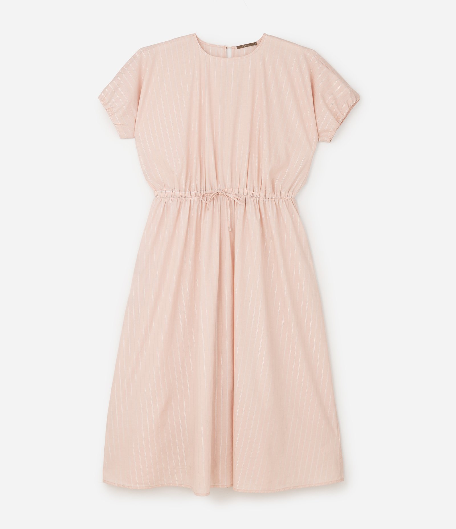 Vestido Midi em Tricoline Listrado com Fio Metálico Curve & Plus Size Rosa 5