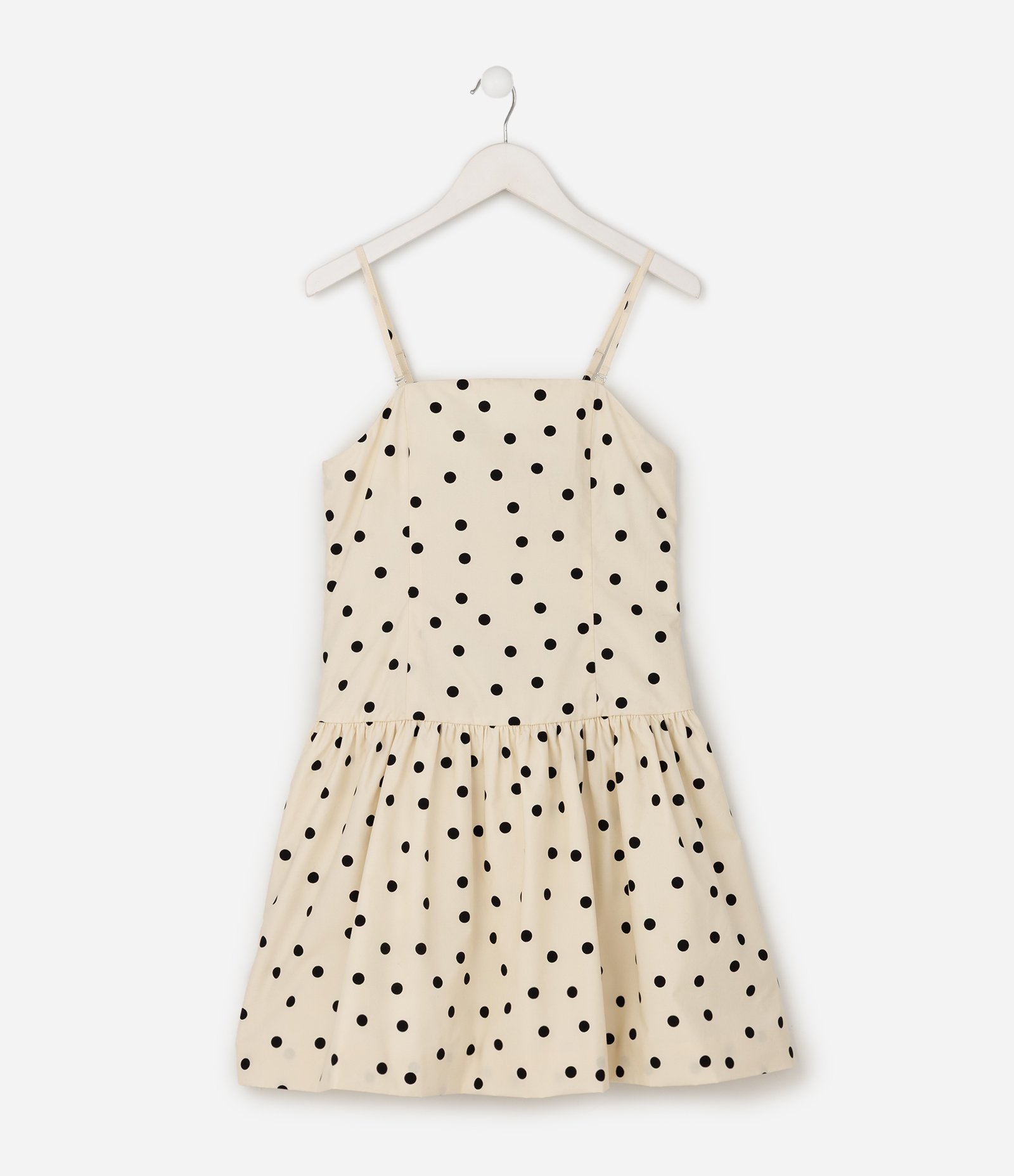 Vestido Infantil Balonê em Tricoline com Estampa Poá - Tam 5 A 16 Anos Bege 2