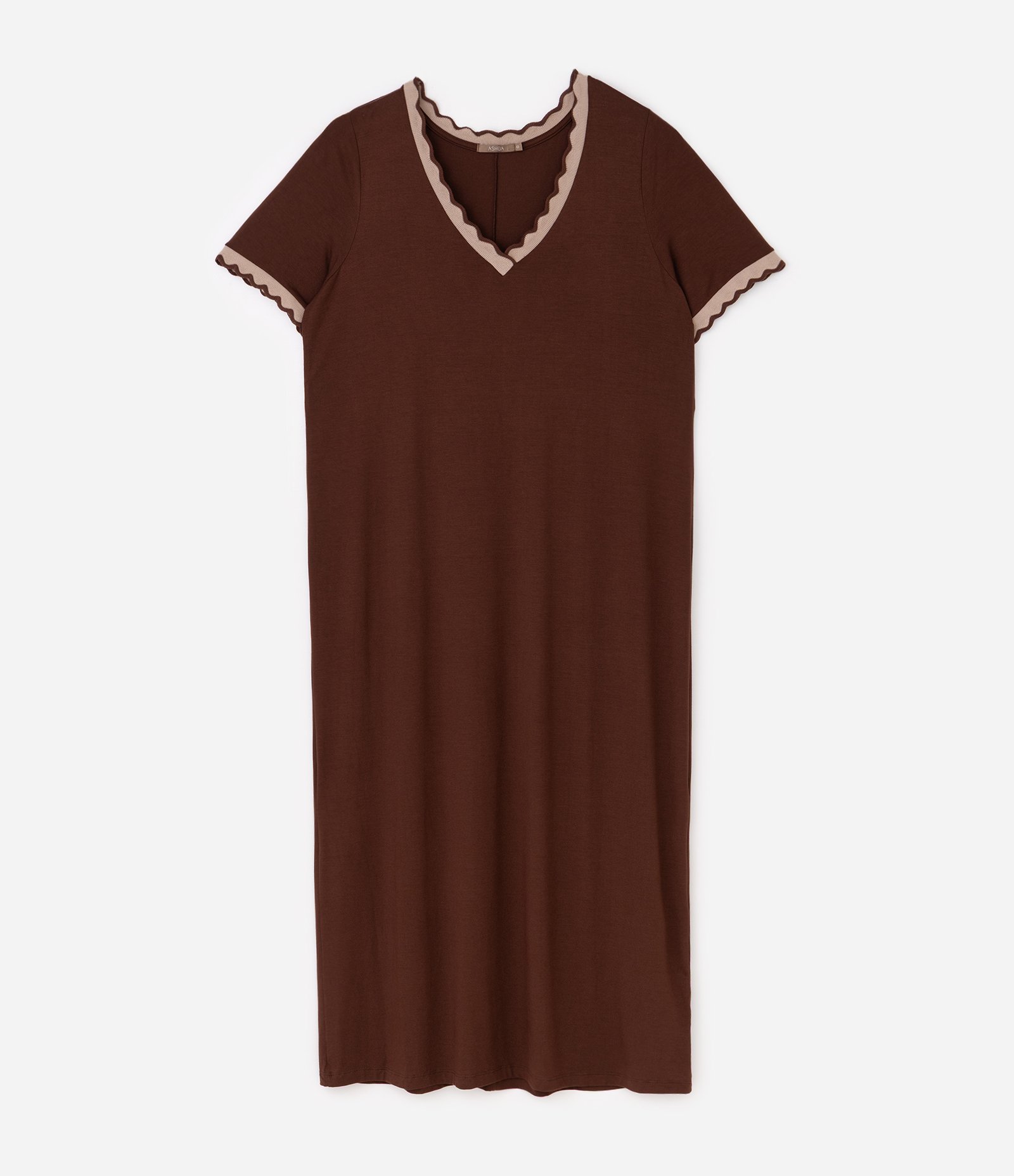 Vestido Crepe Midi com Decote V Curve & Plus Size Marrom 5