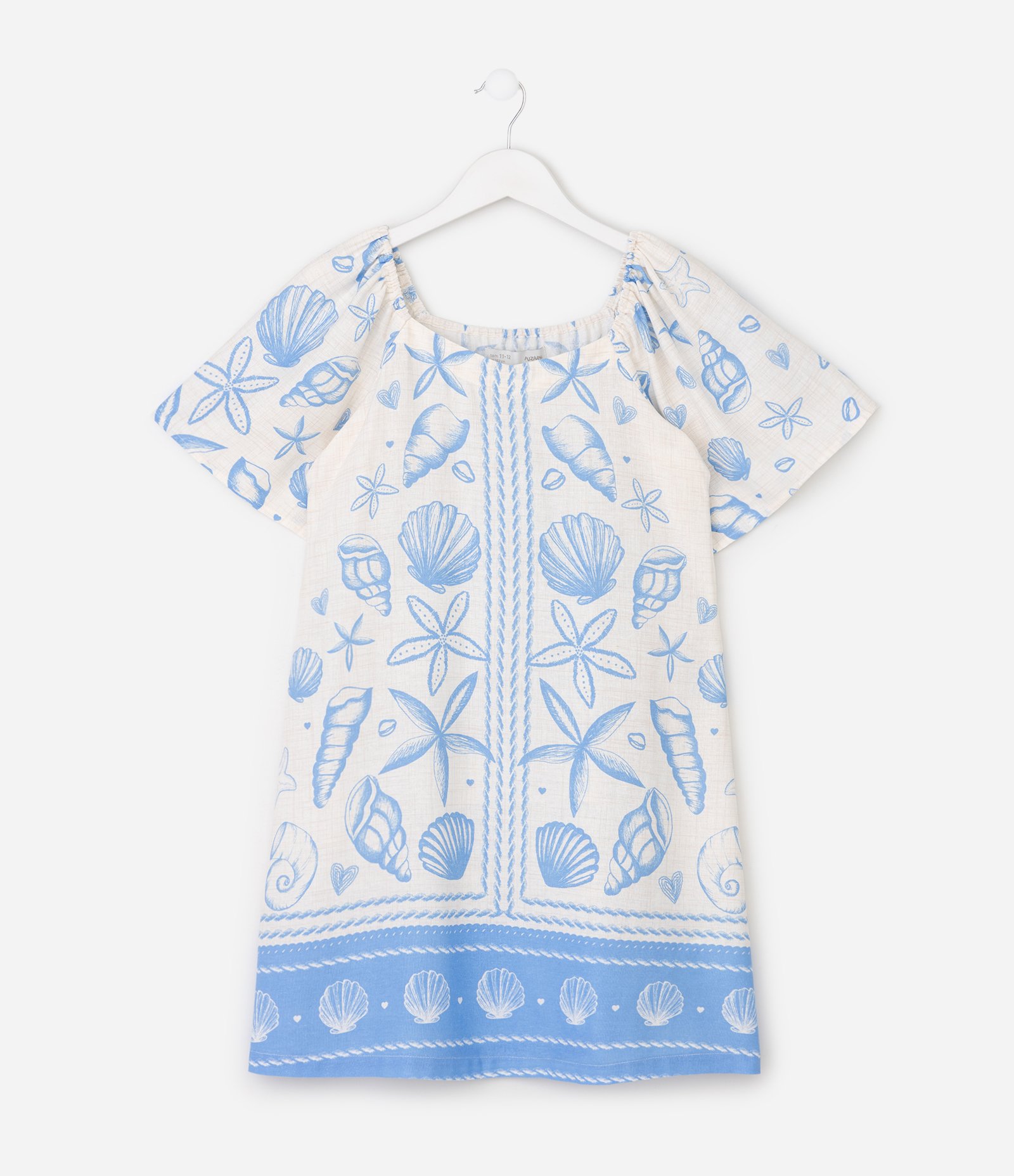 Vestido Infantil em Viscose Estampa Fundo do Mar – Tam 5 a 16 Anos Branco/Azul 3