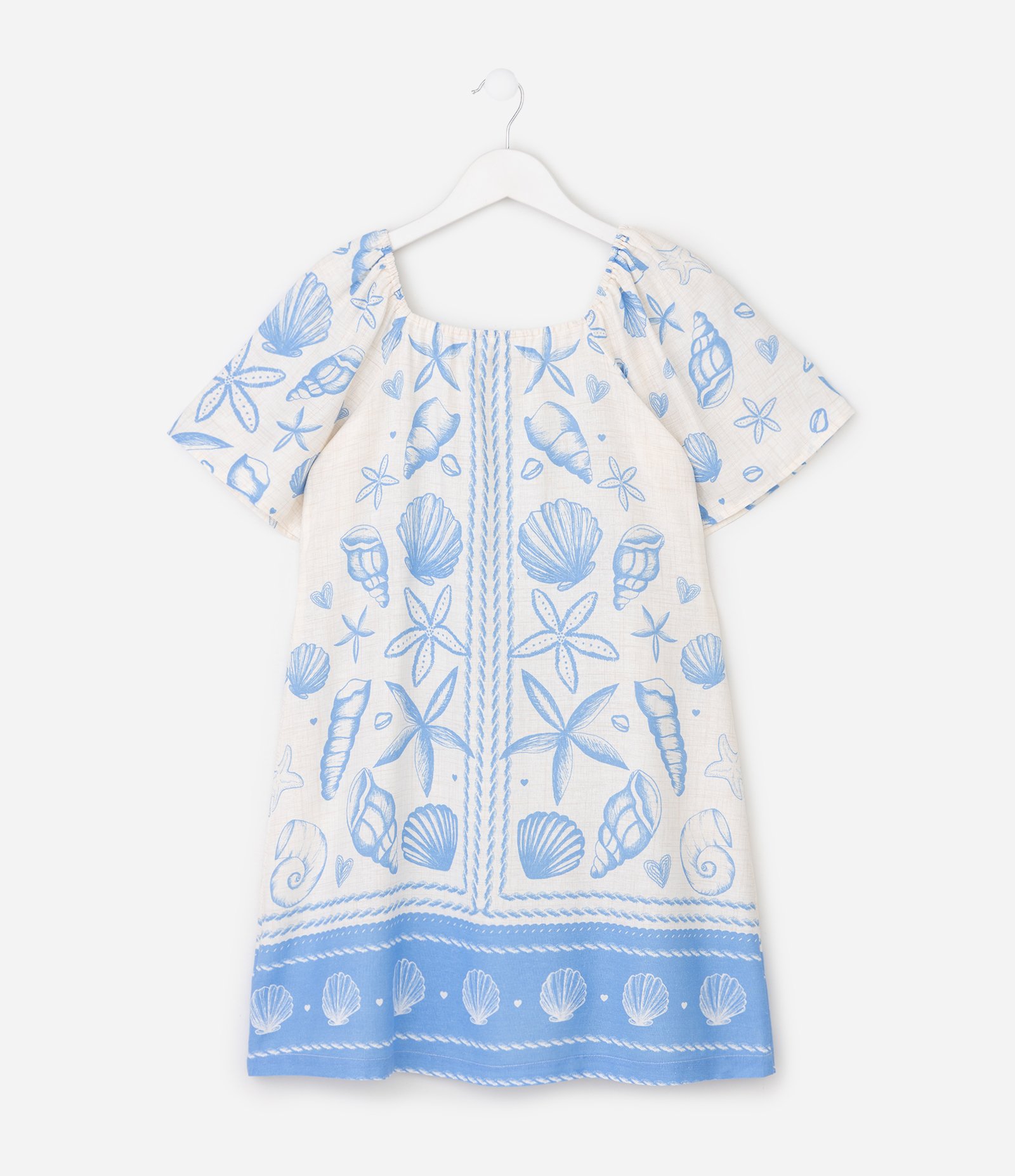 Vestido Infantil em Viscose Estampa Fundo do Mar – Tam 5 a 16 Anos Branco/Azul 4