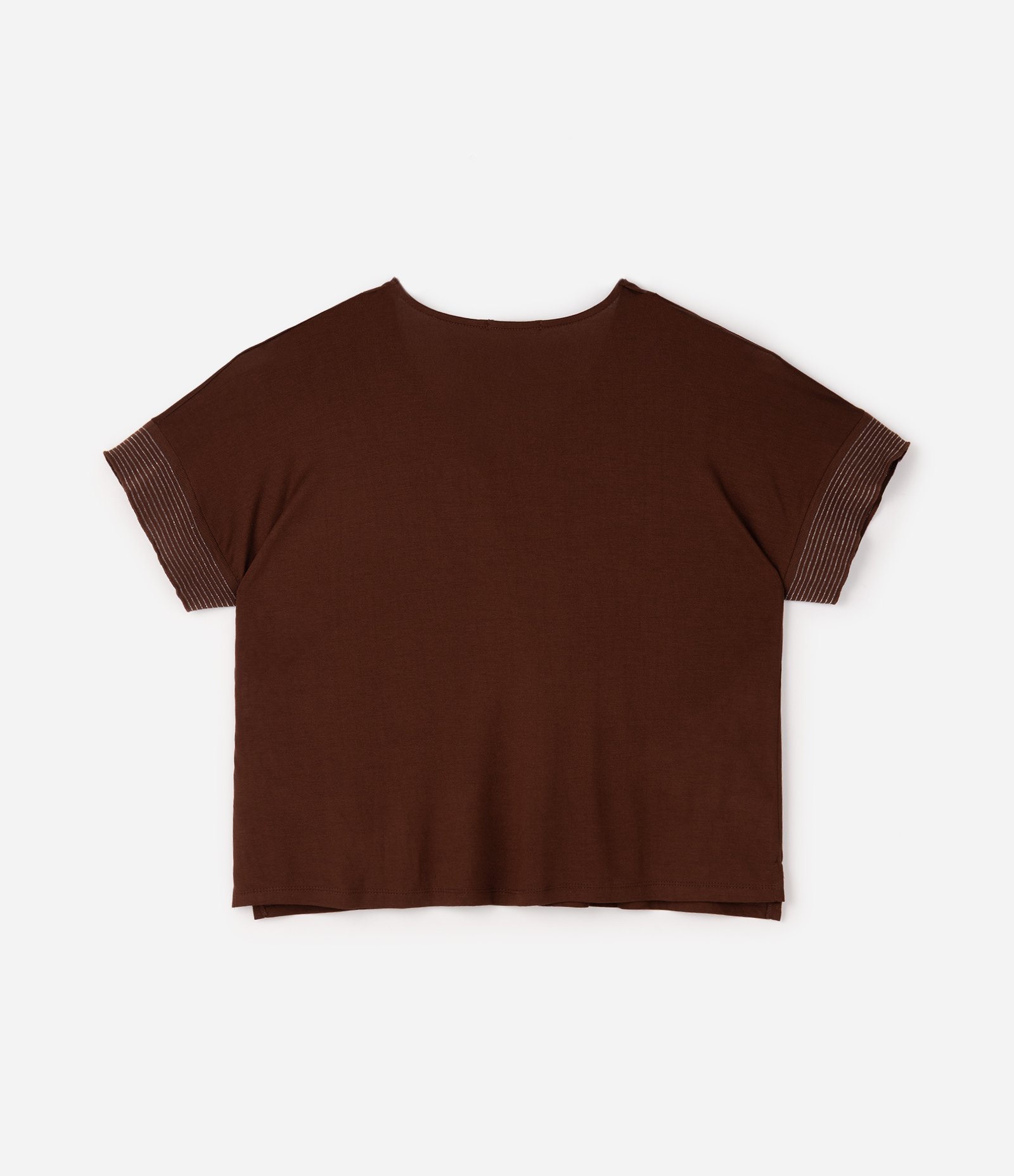 Blusa Crepe com Gola V e Fio Metálico na Manga Curve & Plus Size Marrom 7