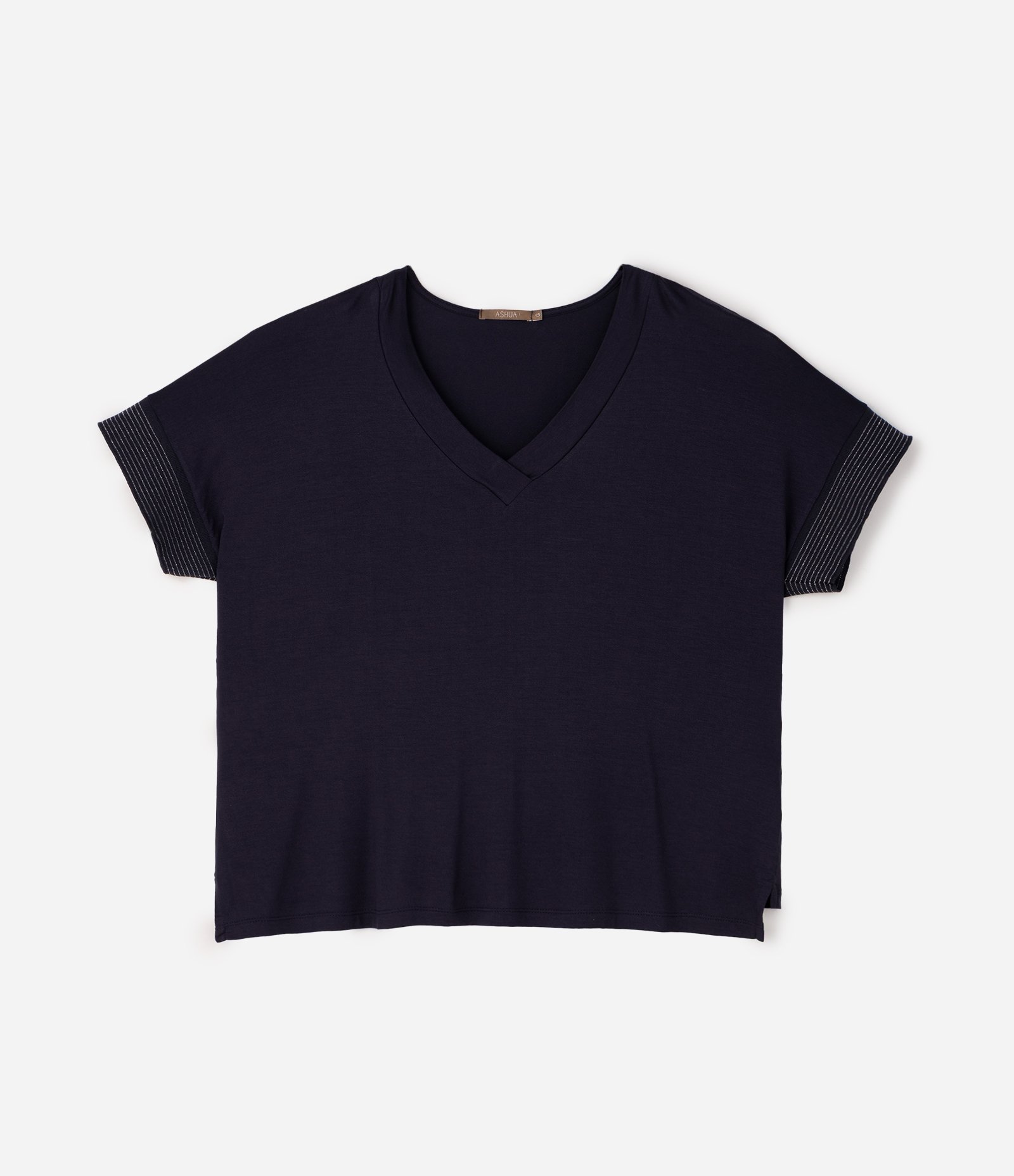 Blusa Crepe com Gola V e Fio Metálico na Manga Curve & Plus Size Azul 5