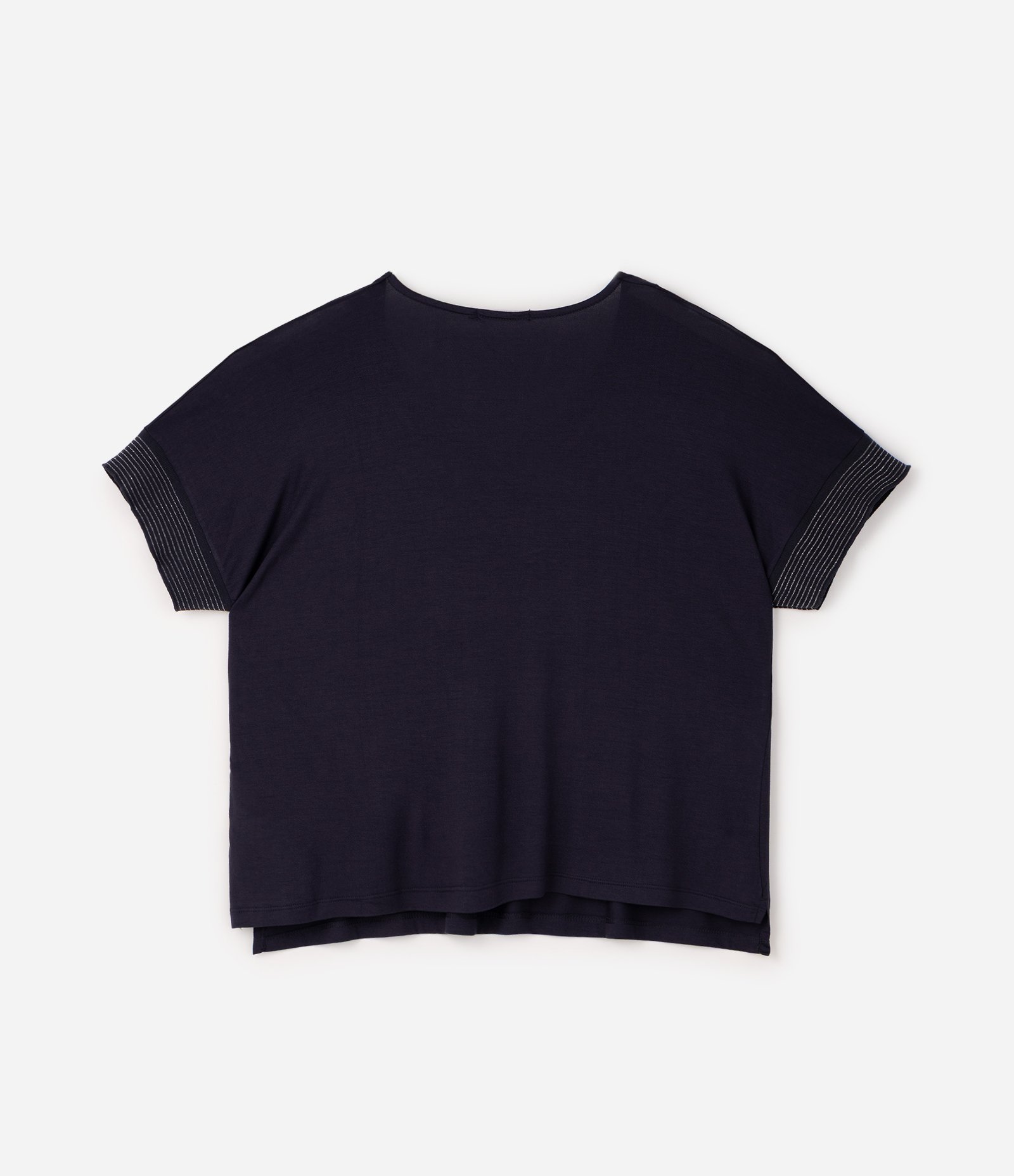 Blusa Crepe com Gola V e Fio Metálico na Manga Curve & Plus Size Azul 6