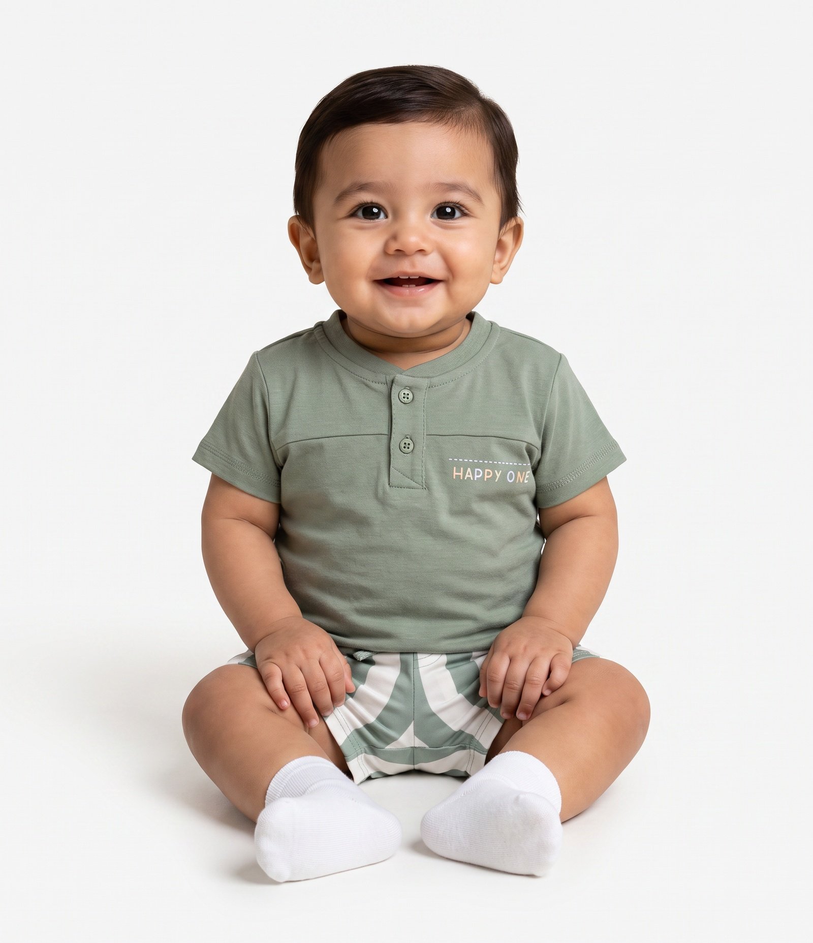 Conjunto Bebê Em Microfibra Decote Henley - Tam 0 a 18 Meses Verde 1