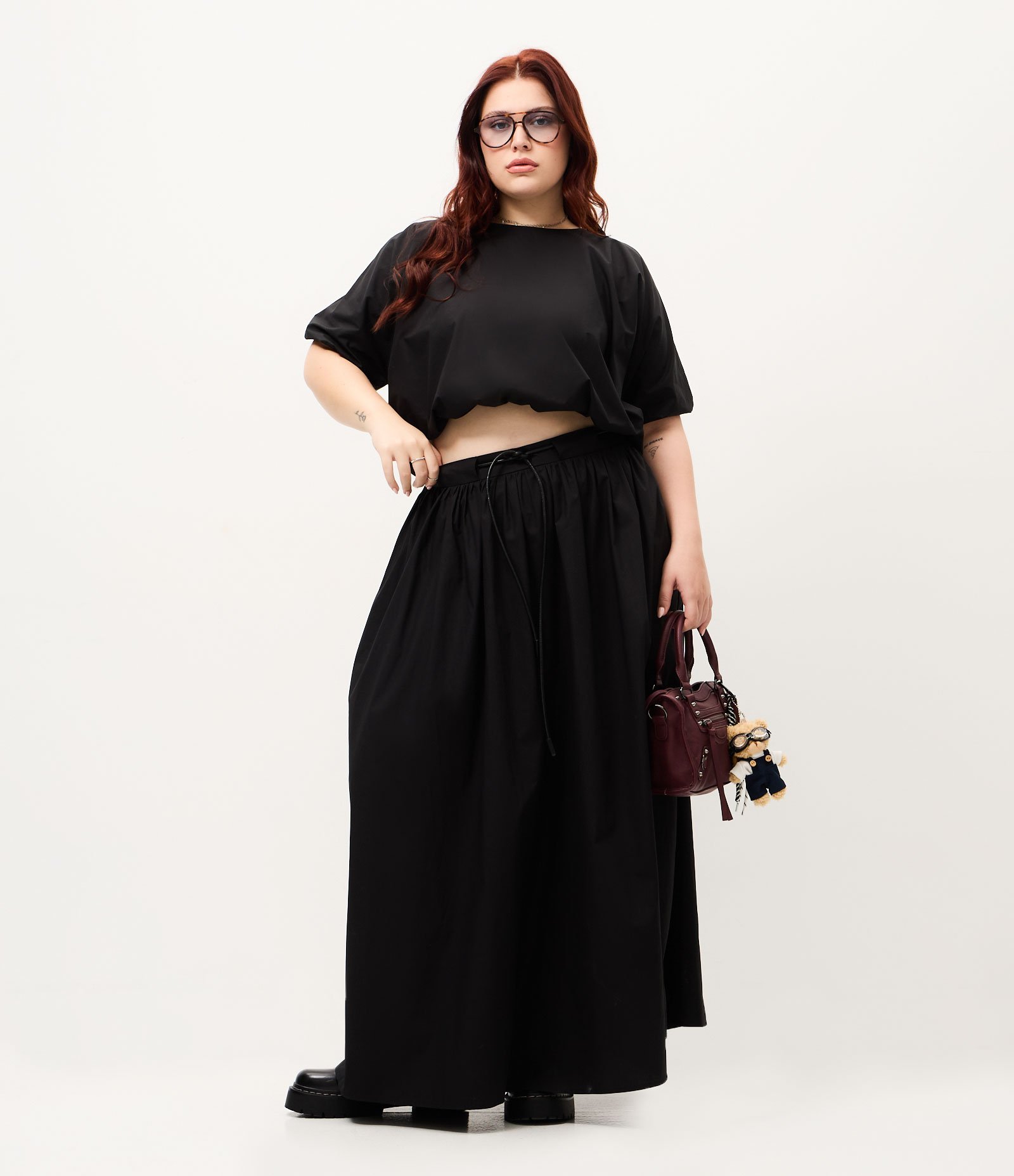 Saia Midi Tricoline com Cinto Curve & Plus Size Preto 1