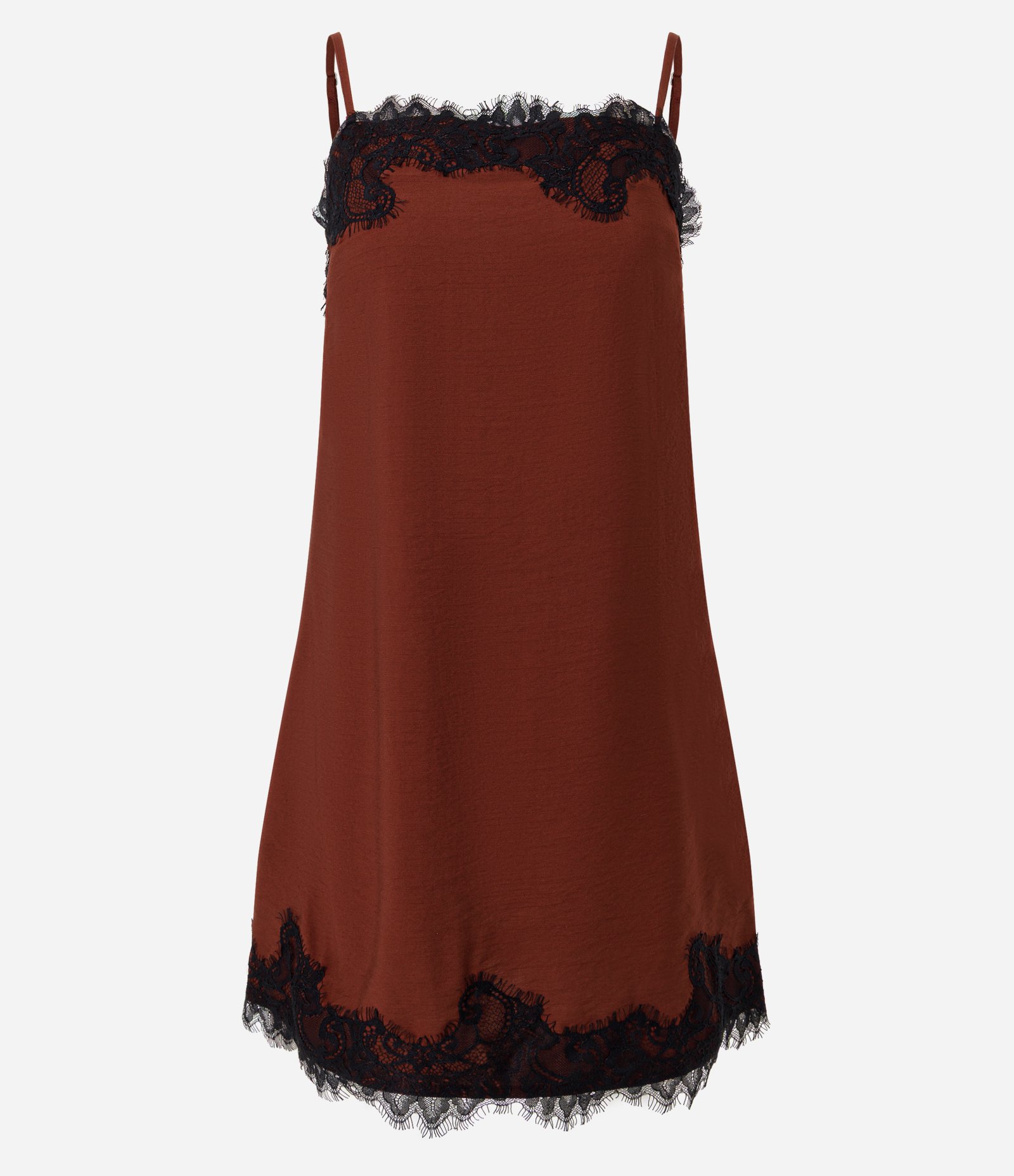 Vestido Curto em Viscose Texturizada com Renda na Barra e Decote Bordô 5